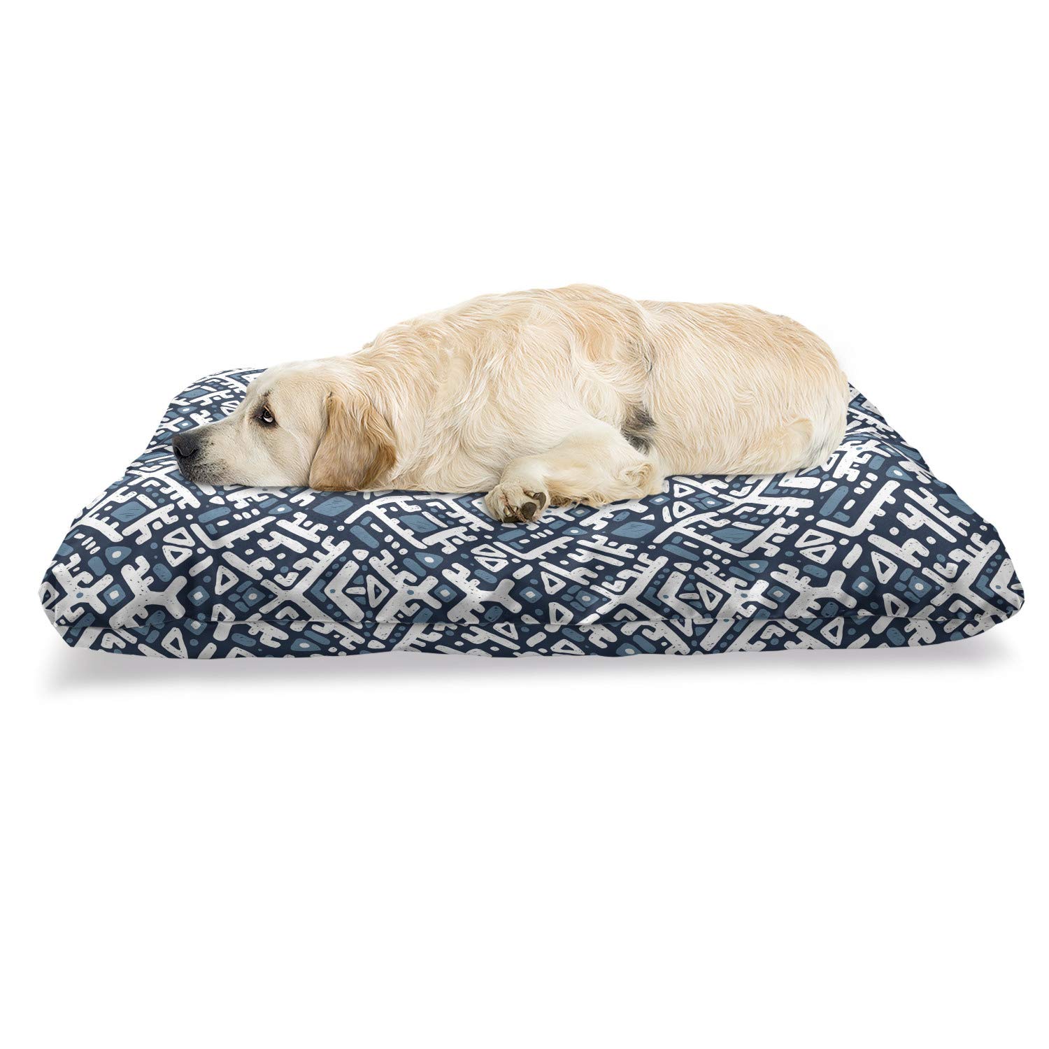 Ambesonne Aztec Pet Bed - Chew Resistant Dog & Cat Cushion with Removable Cover, 24x39 Inch, Violet Blue Grey - Waterproof & Non-Slip Base for Indoor/Outdoor Use - Perfect for Living Room, Bedroom, or Patio