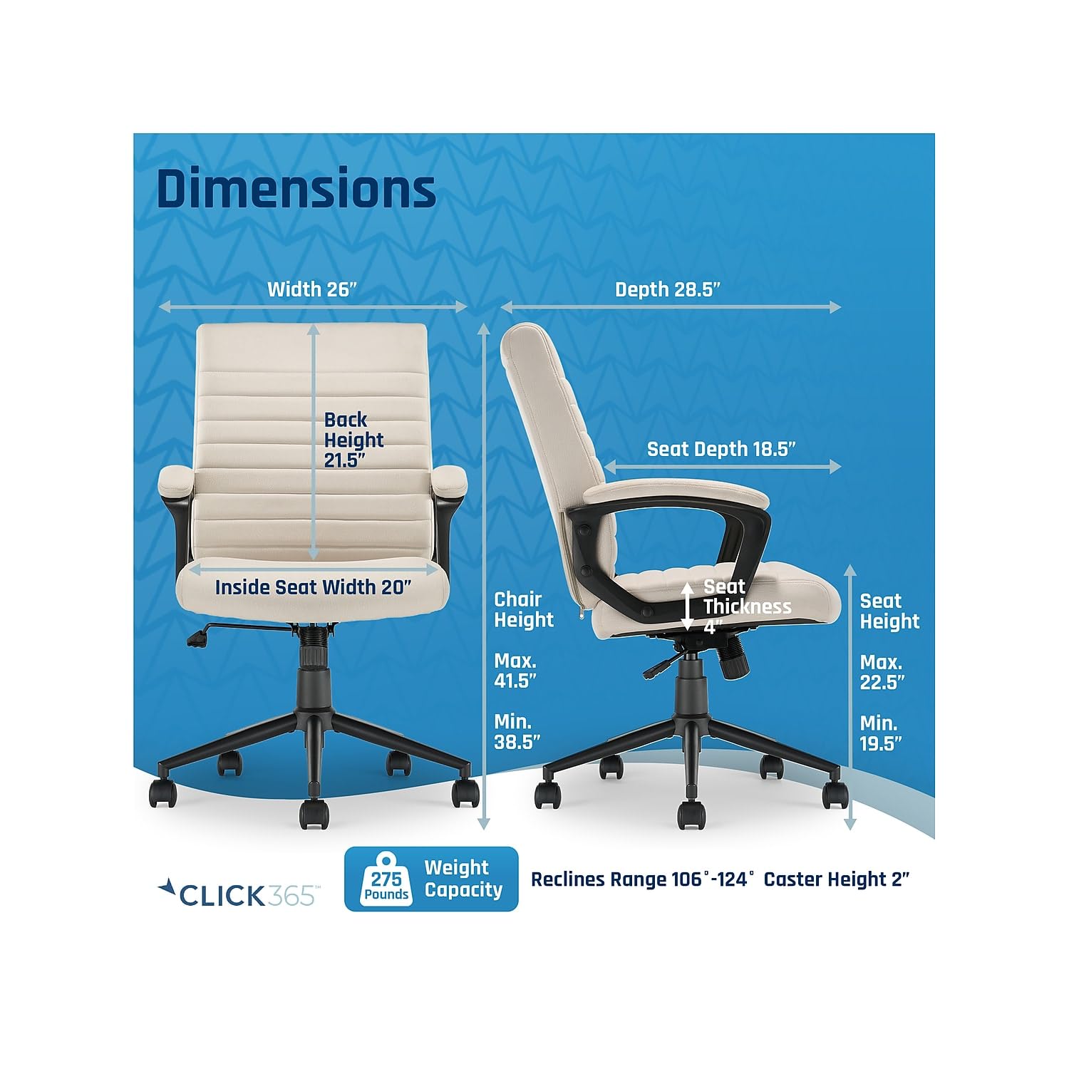 Transform 3.0 Ergonomic Vegan Leather Swivel Office Chair - Adjustable Height, Lumbar Support - White Modern Desk Chair (CCHR10008C) for Home Office, Gaming & Workspace