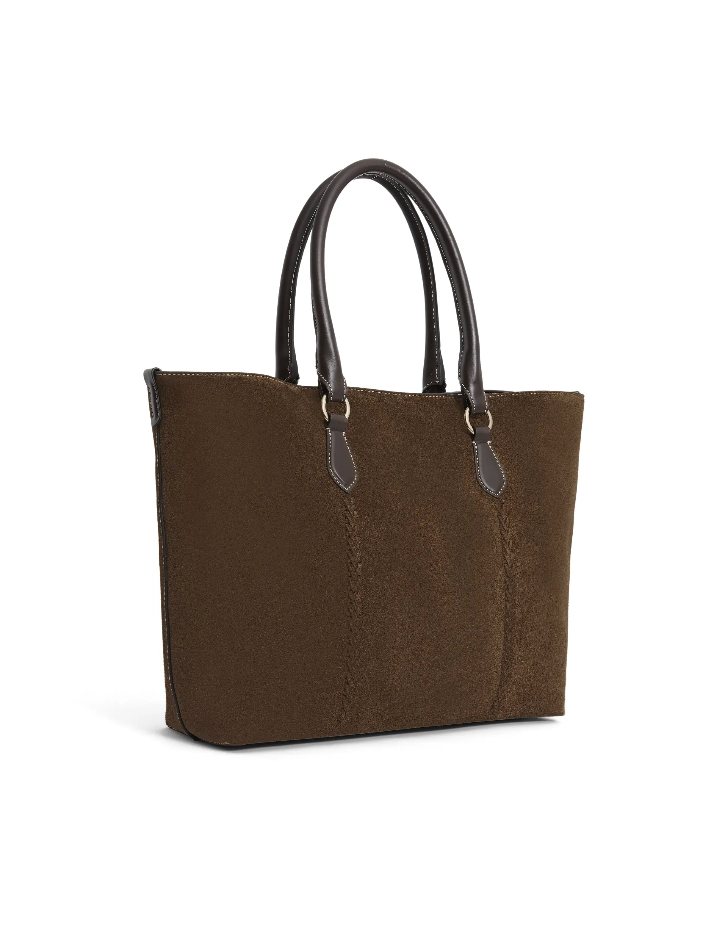 Seville Tote Bag - Dark Taupe Suede Handbag for Women | Stylish & Spacious Everyday Purse for Work, Travel & Shopping