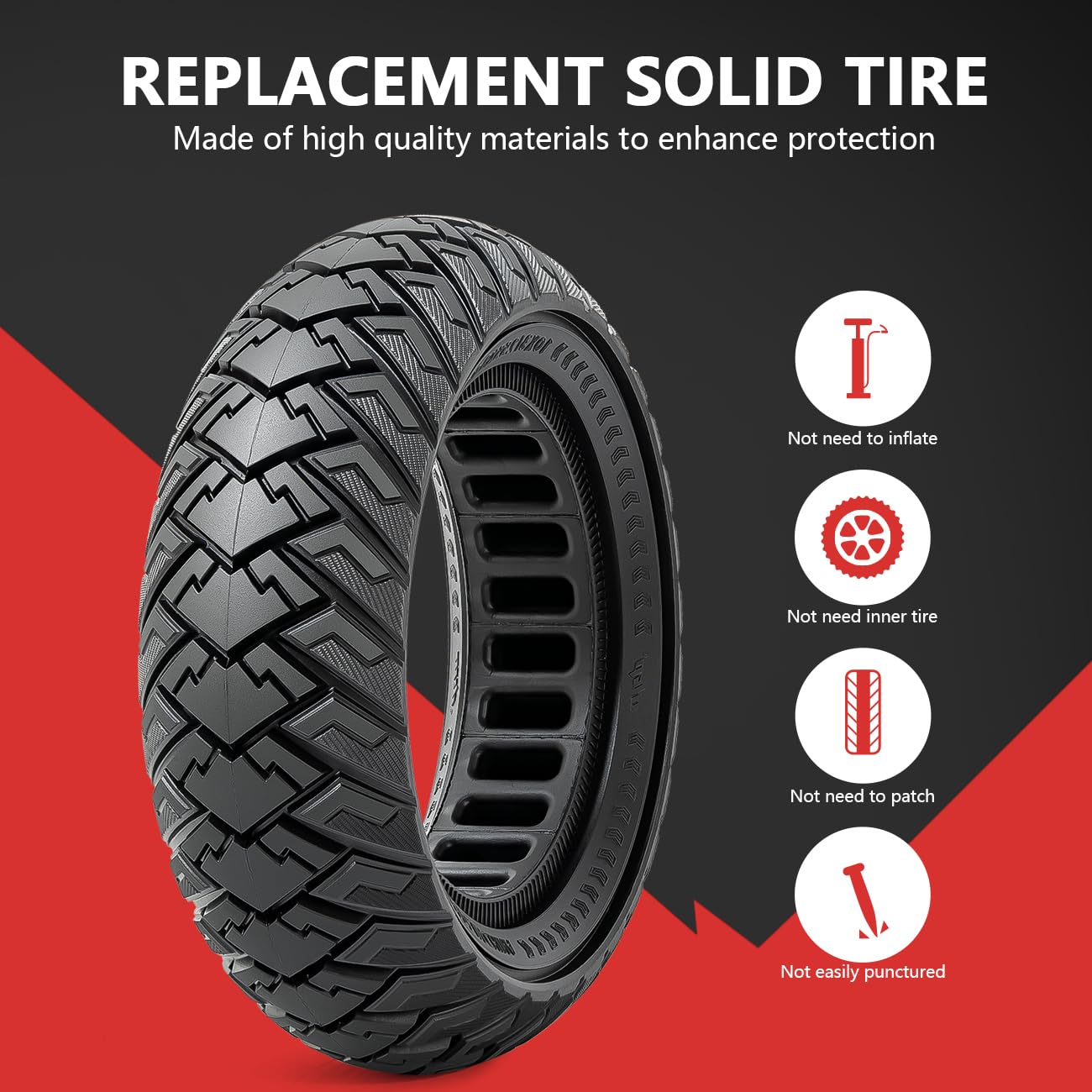 2 Pack 10x3.0 Solid Rubber Tires for Electric Scooters - 10 Inch Replacement Wheels (255x80, 80/65-6) - Front/Rear Compatible with 10x3.0 Scooter Tires (P-1006) - Perfect for Commuting, Urban Travel & Last-Mile Transportation