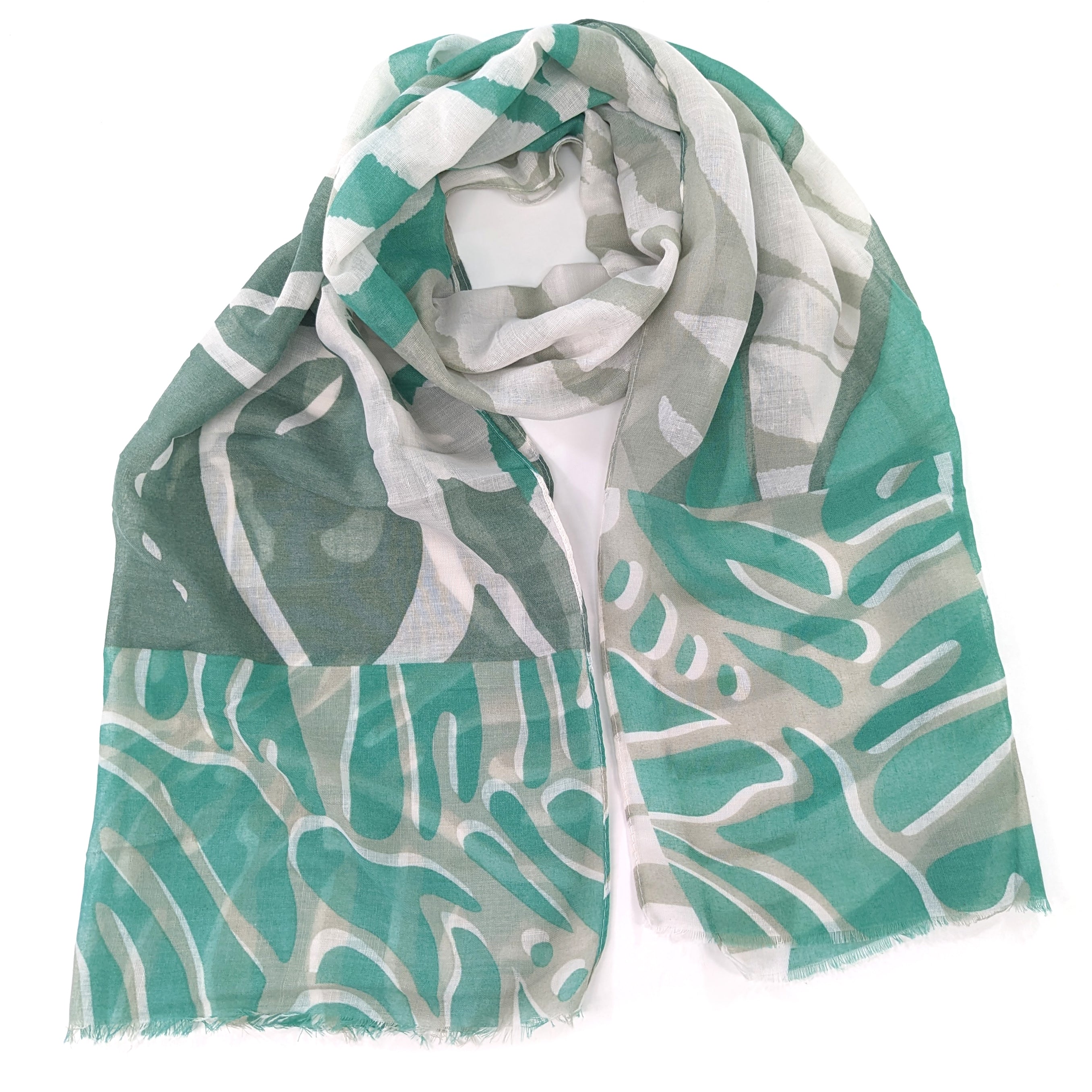 Abstract Lines & Leaves Pattern Scarf - Lightweight Fashion Accessory for Women - Perfect for Fall, Winter & Spring Outfits