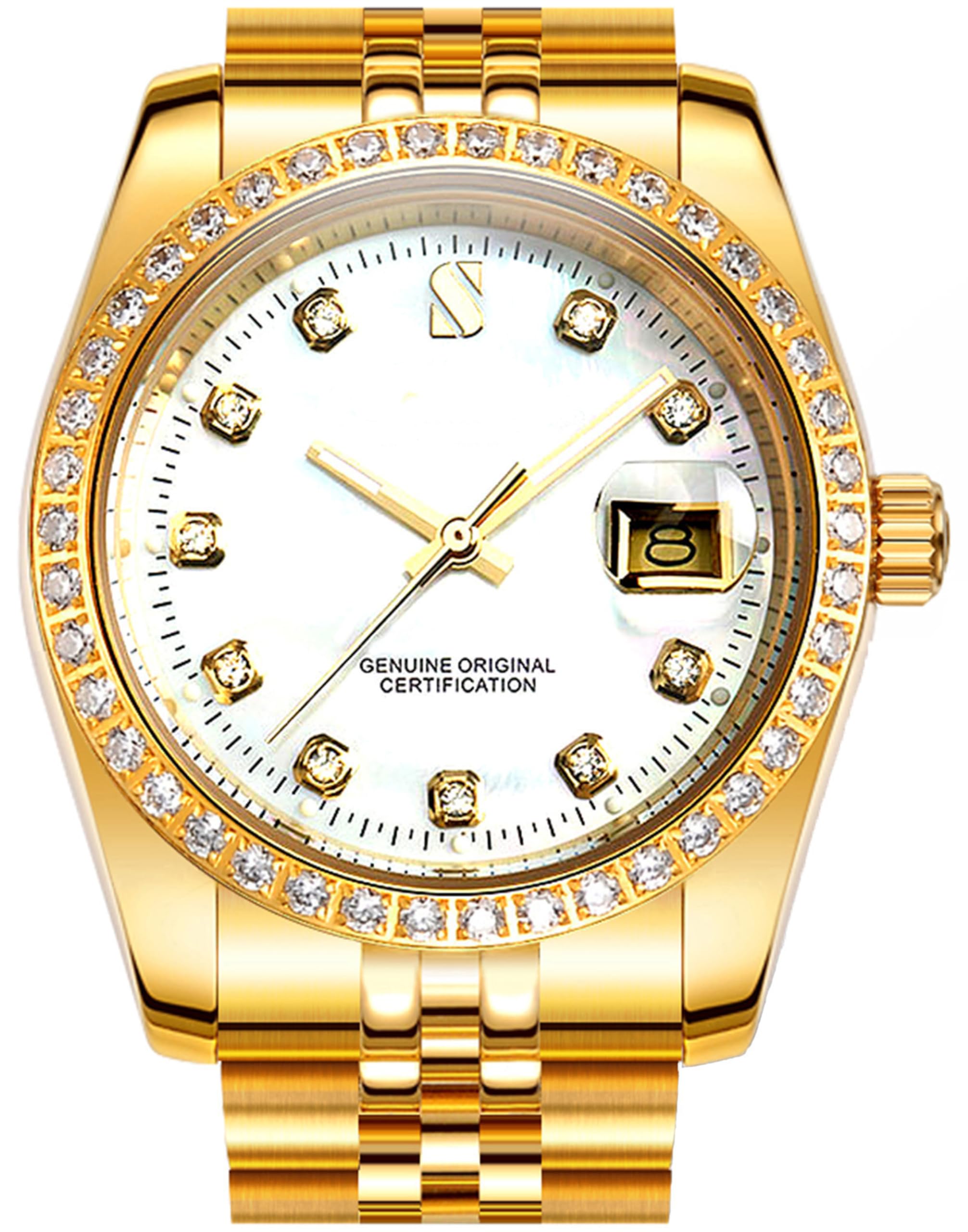 Premium Automatic Men's Watch - Gold Stainless Steel Strap with Calendar & Waterproof - Luxury Mechanical Watch for Business, Formal Events & Daily Wear