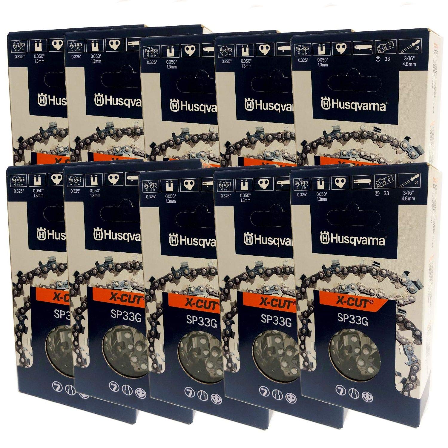 Husqvarna 581643656 SP33G 13-Inch Chainsaw Chain 56DL .325 .050 Gauge - 10 Pack Replacement Chains for Wood Cutting, Tree Trimming & Firewood Preparation