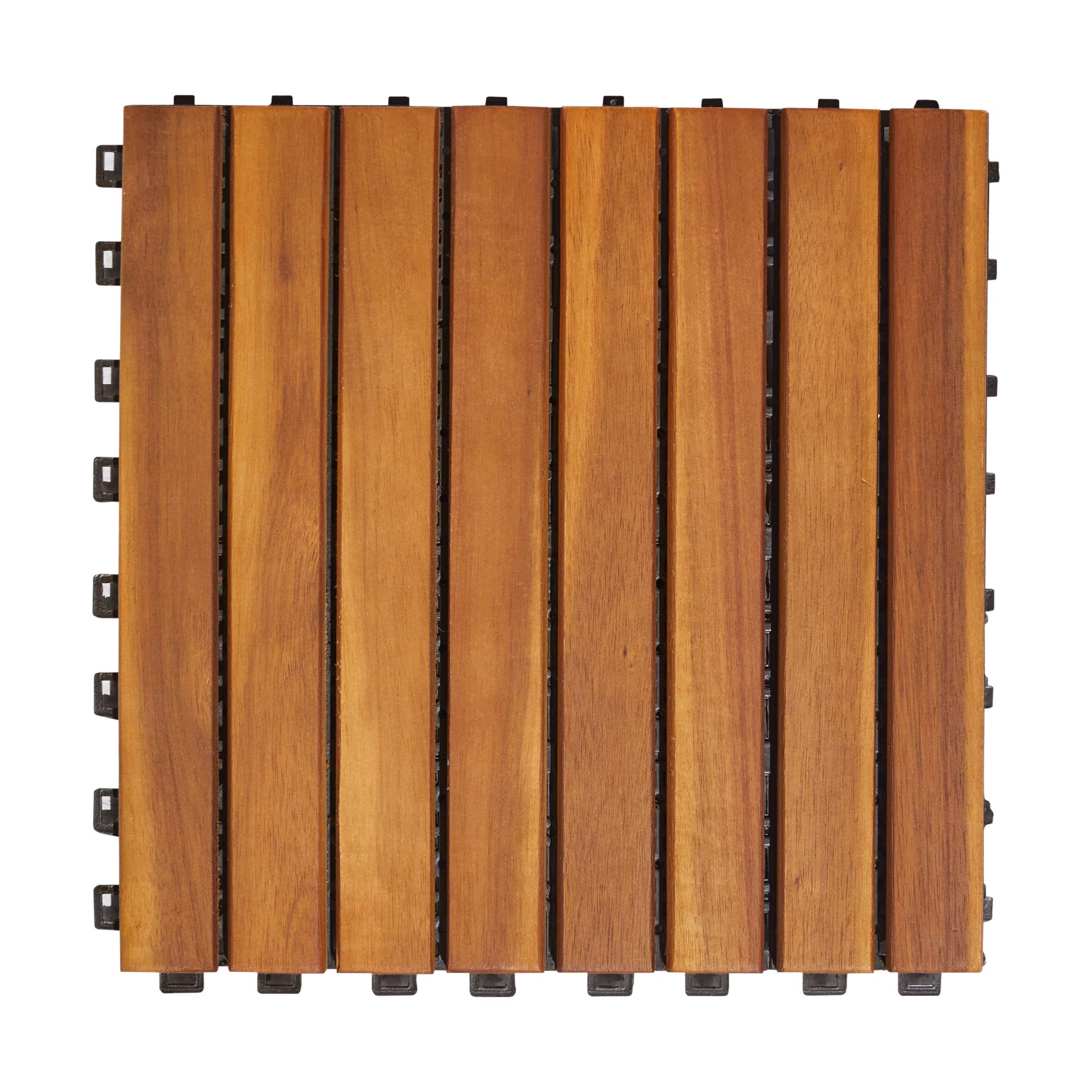 VIFAH V355 8-Slat Acacia Hardwood Interlocking Deck Tile - Premium Outdoor Flooring for Patio, Poolside & Garden Decks - Easy DIY Installation & Weather-Resistant