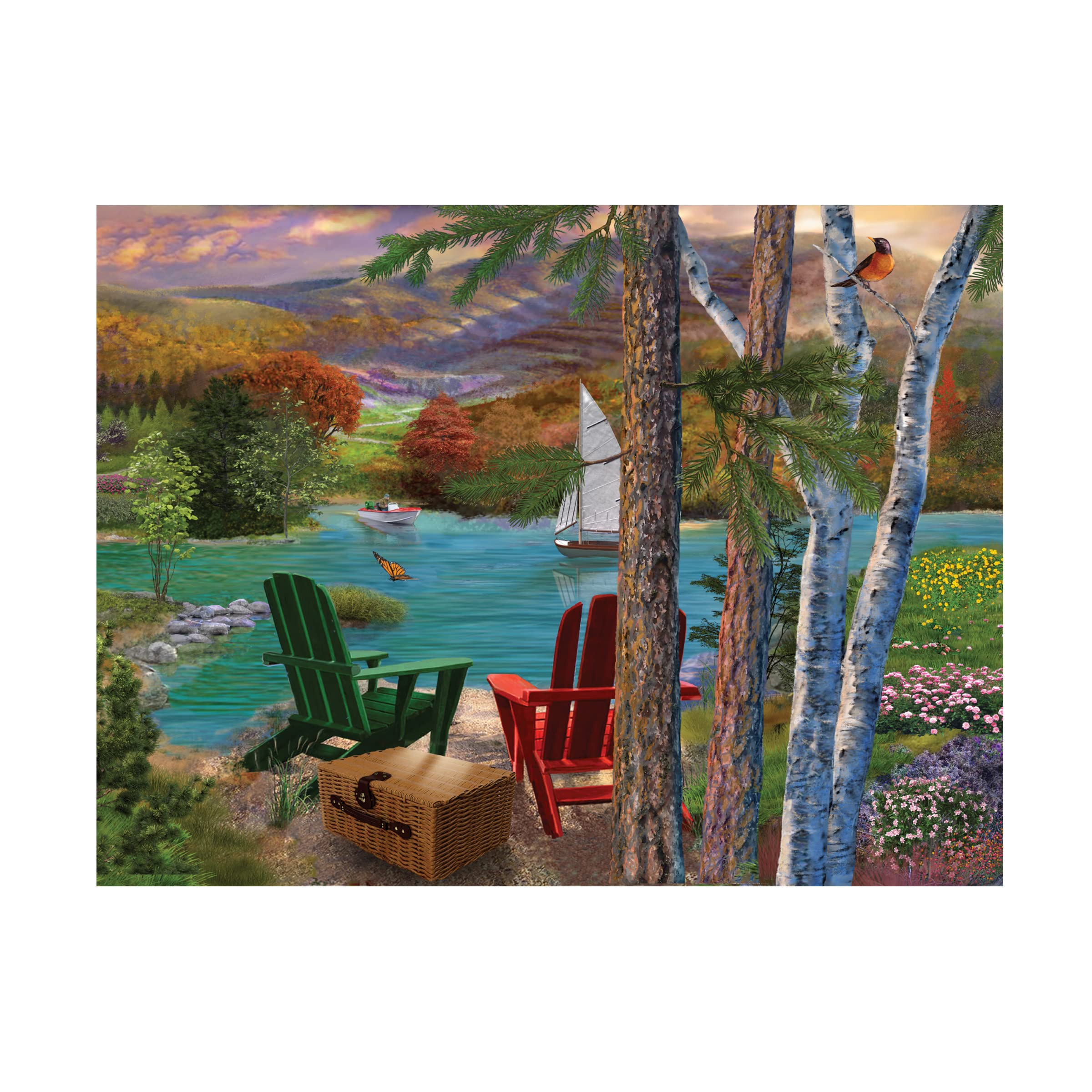 Trademark Fine Art 'Lakeside View from the Chairs' Canvas Wall Art Print by Bigelow Illustrations - Perfect for Living Room, Bedroom & Office Decor