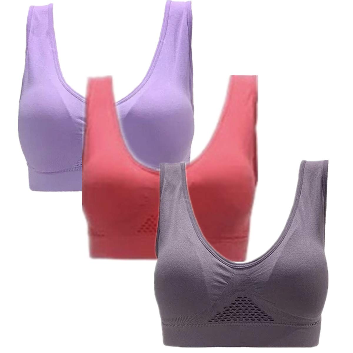 3 Pack Women's Comfort Aire Bras - Breathable Mesh Sports Bras for Fitness, Yoga & Running - Supportive & Comfortable Activewear for Workouts & Daily Wear