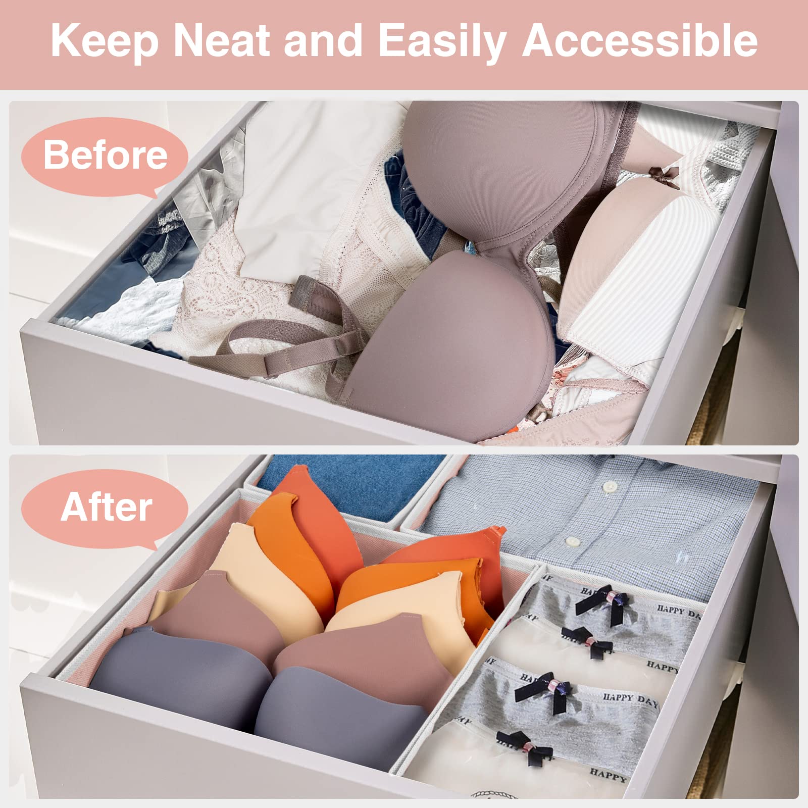 8-Pack Foldable Cloth Drawer Organizers for Underwear, Clothes & Scarves - Space-Saving Closet & Dresser Storage Box Dividers for Home Organization (Perfect for Bedroom, Bathroom & Travel)