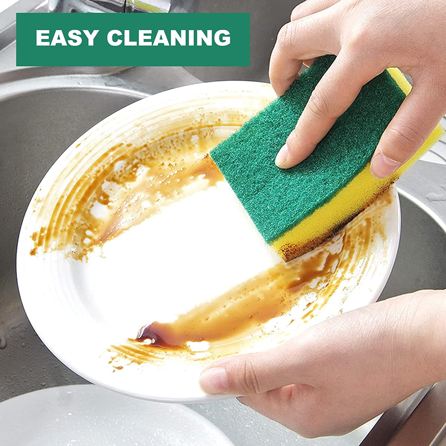 40-Pack Individually Wrapped Kitchen Sponges | Non-Scratch Dishwashing Sponges for Cleaning Dishes | Odor-Free Scouring Pads | Perfect for Home, Travel & Apartment Use