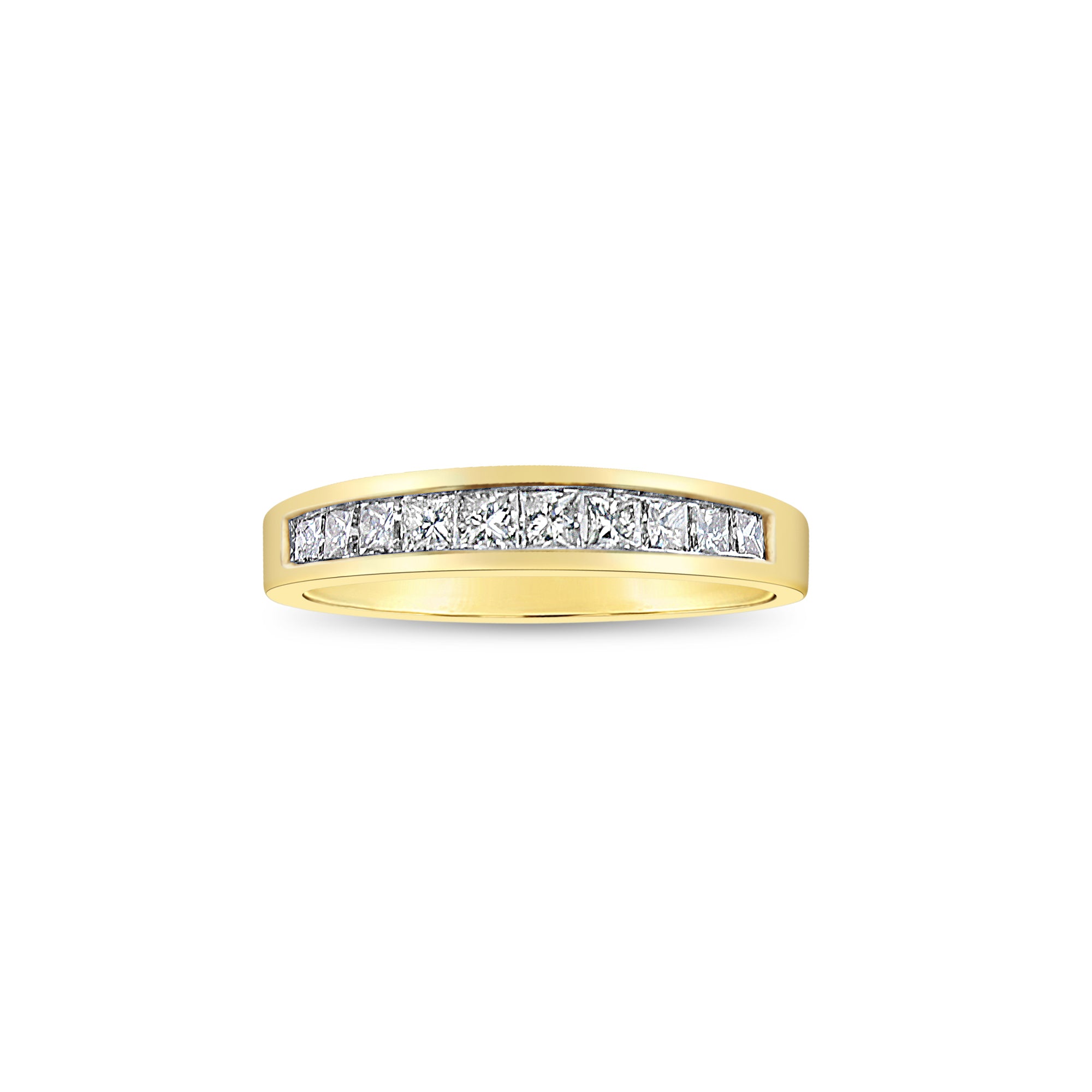 14K Yellow Gold Princess Cut Diamond Wedding Band for Women - Elegant Bridal Ring for Engagement, Anniversary & Special Occasions