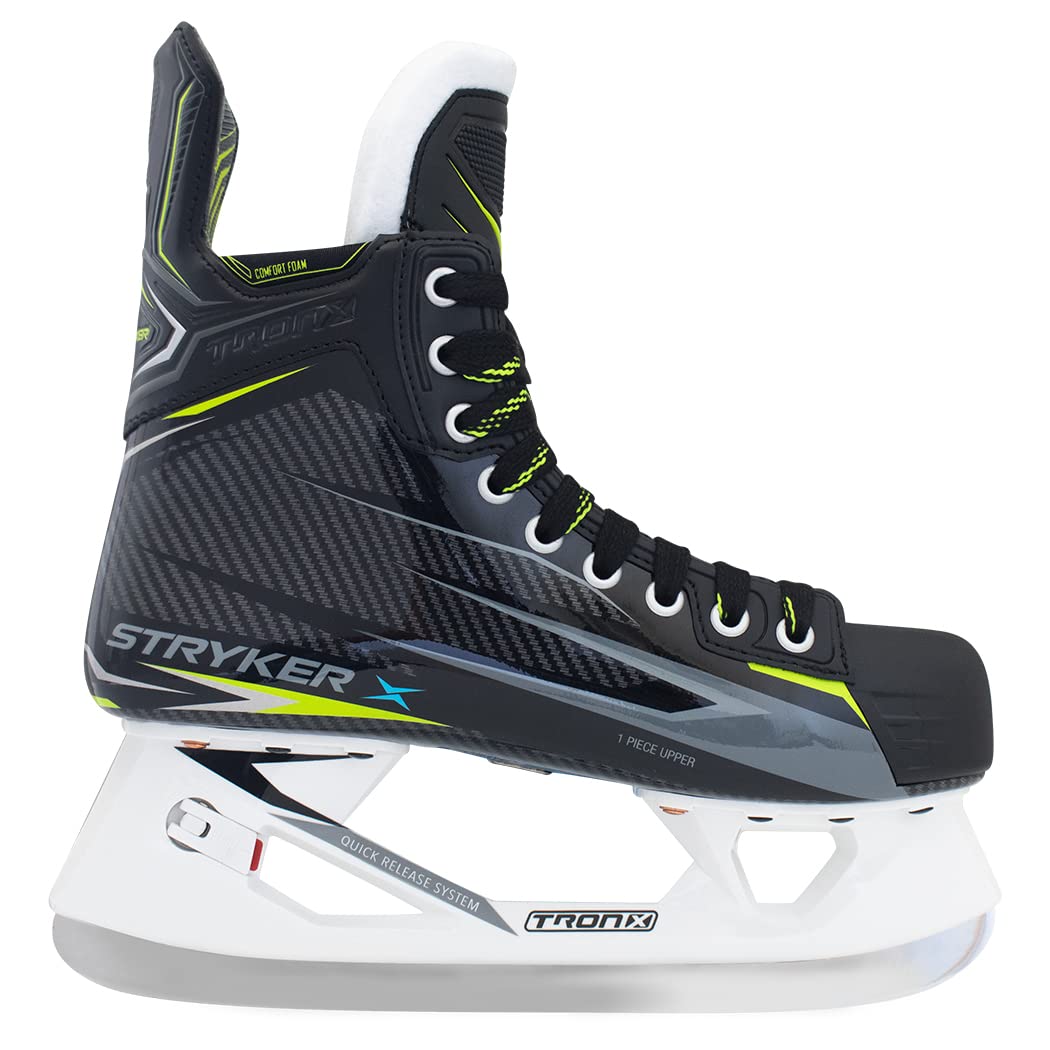 TronX Stryker Senior Adult Junior One Piece Composite Pro Ice Hockey Skates - 2023 New Model with Pro Max Stiffness - Perfect for Competitive Play, Training & Recreational Skating