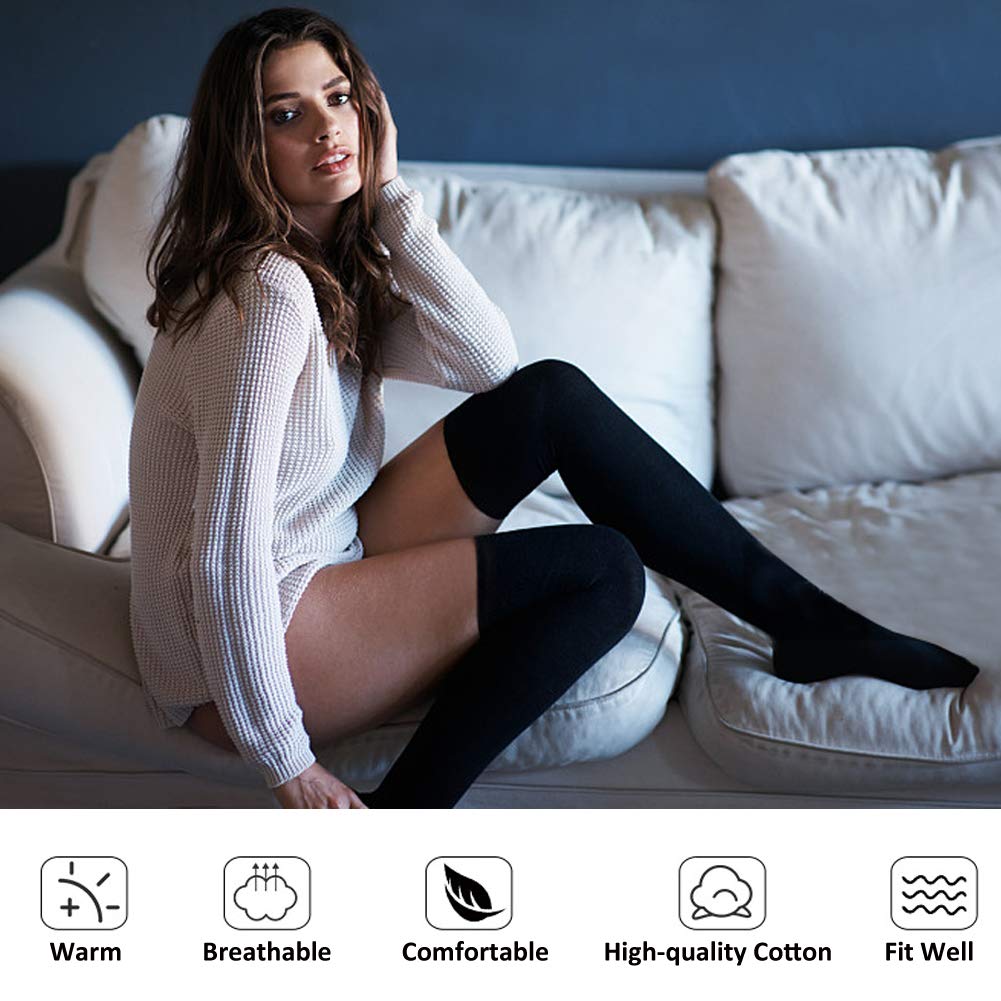 Women's Over Knee High Socks - Fashionable Cotton Thigh High Stockings for Cosplay, Winter Warmth & Tube Dress Outfits | Perfect for Halloween, Anime Conventions & Stylish Everyday Wear