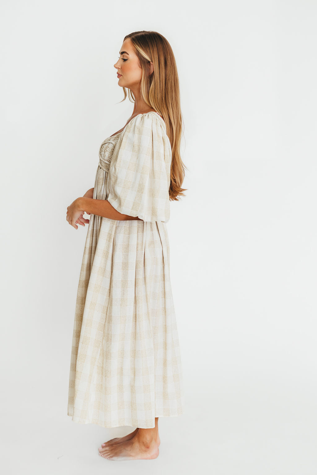 Harlow Maxi Dress in Natural Plaid - Bump Friendly Maternity Dress (Sizes S-3XL) for Pregnancy, Nursing & Everyday Comfort