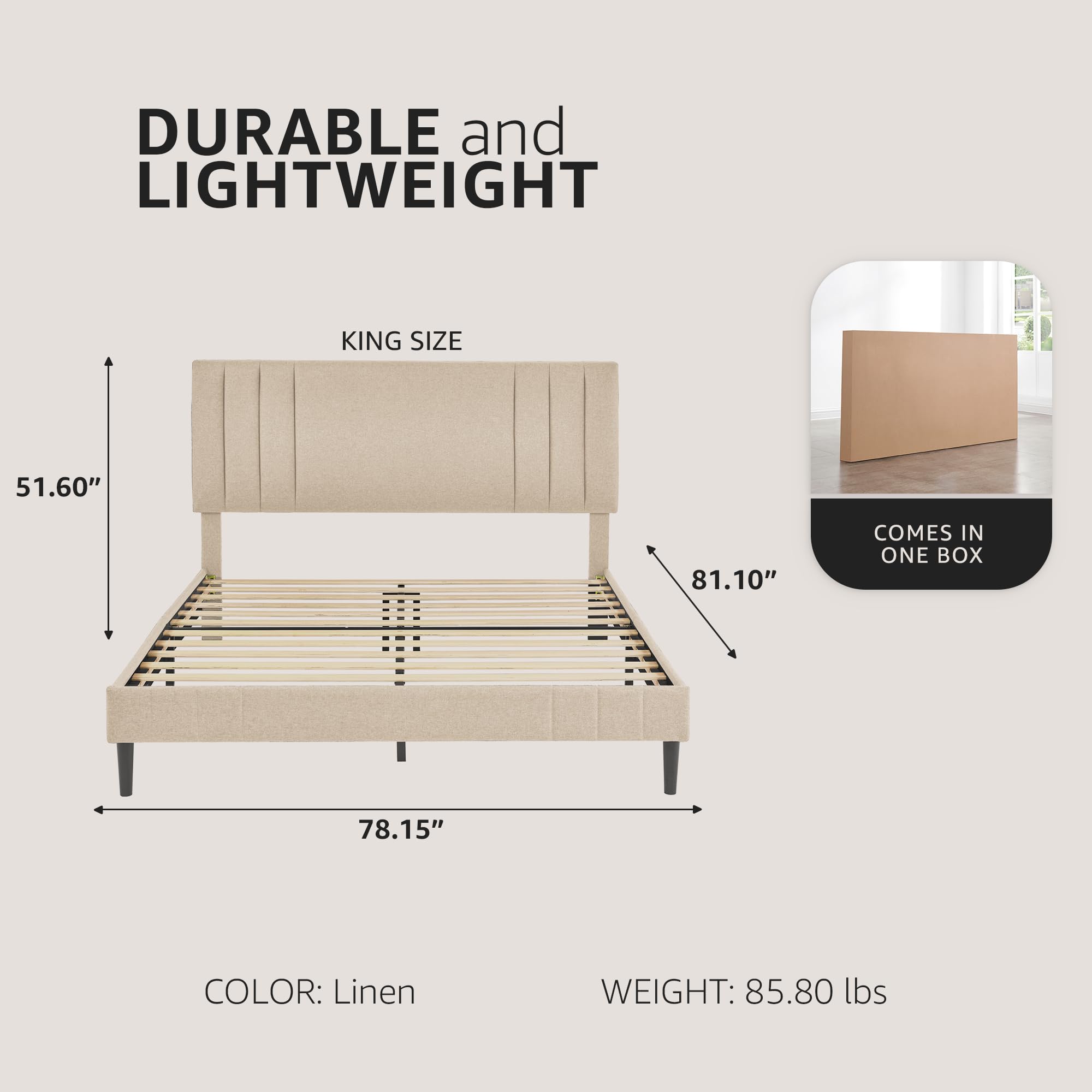 Chicago Modern Tufted Upholstered Platform King Size Bed Frame with Linen Fabric - Luxury Bedroom Furniture for Master Suite, Guest Room & Apartment