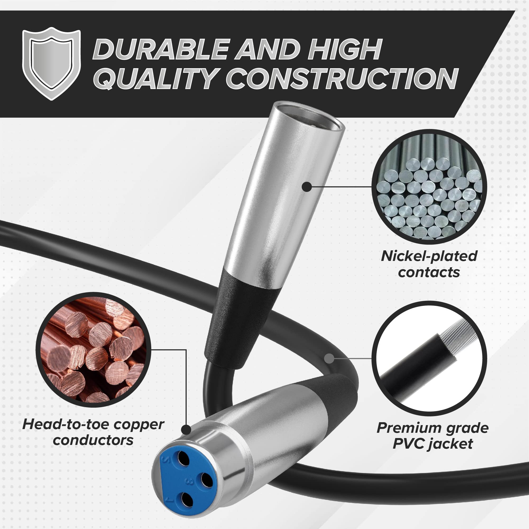 THE CIMPLE CO XLR Male to XLR Female Microphone Extension Cable - 3-Pin Balanced Audio Cable (10 Feet, 28 AWG) for Studio Mixers, Microphones & Audio Consoles - Professional Sound Equipment & Live Performance Use