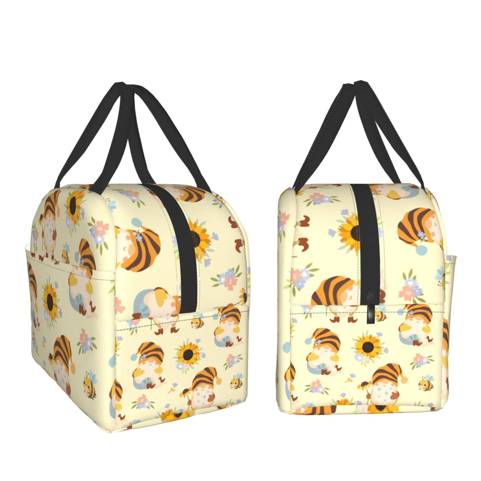 Insulated Lunch Box with Cute Sunflower & Gnome Design - Reusable & Leakproof Meal Container for Work, School, Travel & Picnic - Portable Tote Lunch Bag for Men & Women