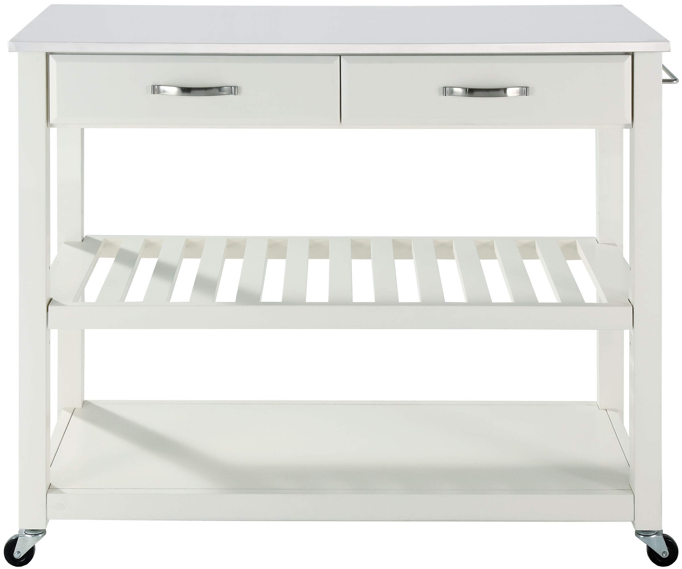 Crosley White Kitchen Prep Rolling Cart with Stone Top - Microwave Stand, Coffee Bar, Storage Shelves - Perfect for Small Spaces, Apartments & Kitchen Organization