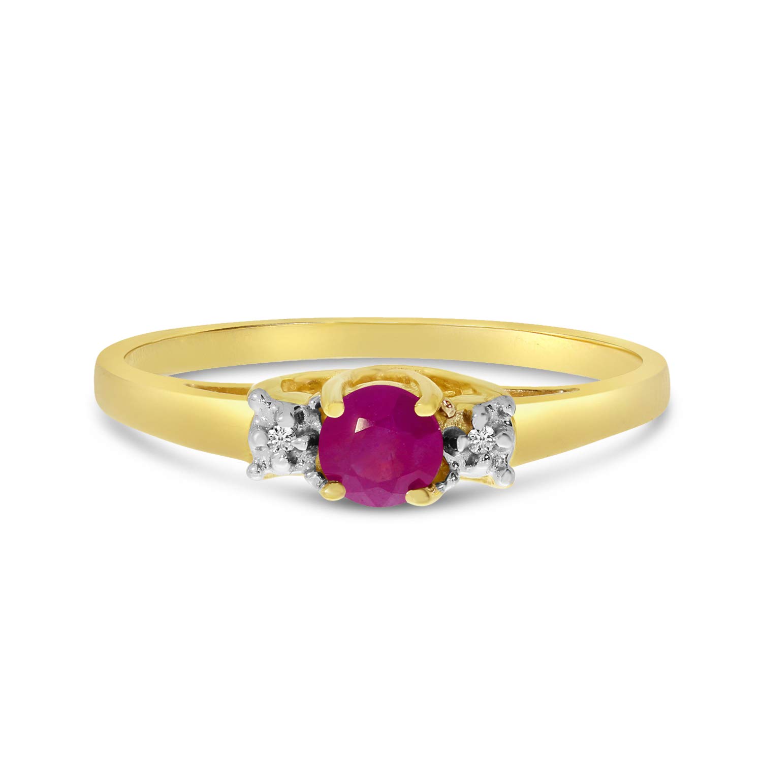 10K Yellow Gold Round Ruby and Diamond Ring for Women - Elegant Bridal, Engagement, Anniversary Gift - Perfect for Weddings, Parties, and Special Occasions