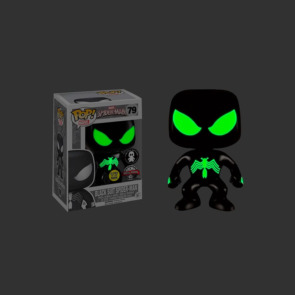 Funko Pop! Marvel Spider-Man Black Suit Glow in The Dark (GITD) Vinyl Figure - Collectible Gift for Marvel Fans, Home Decor & Office Display