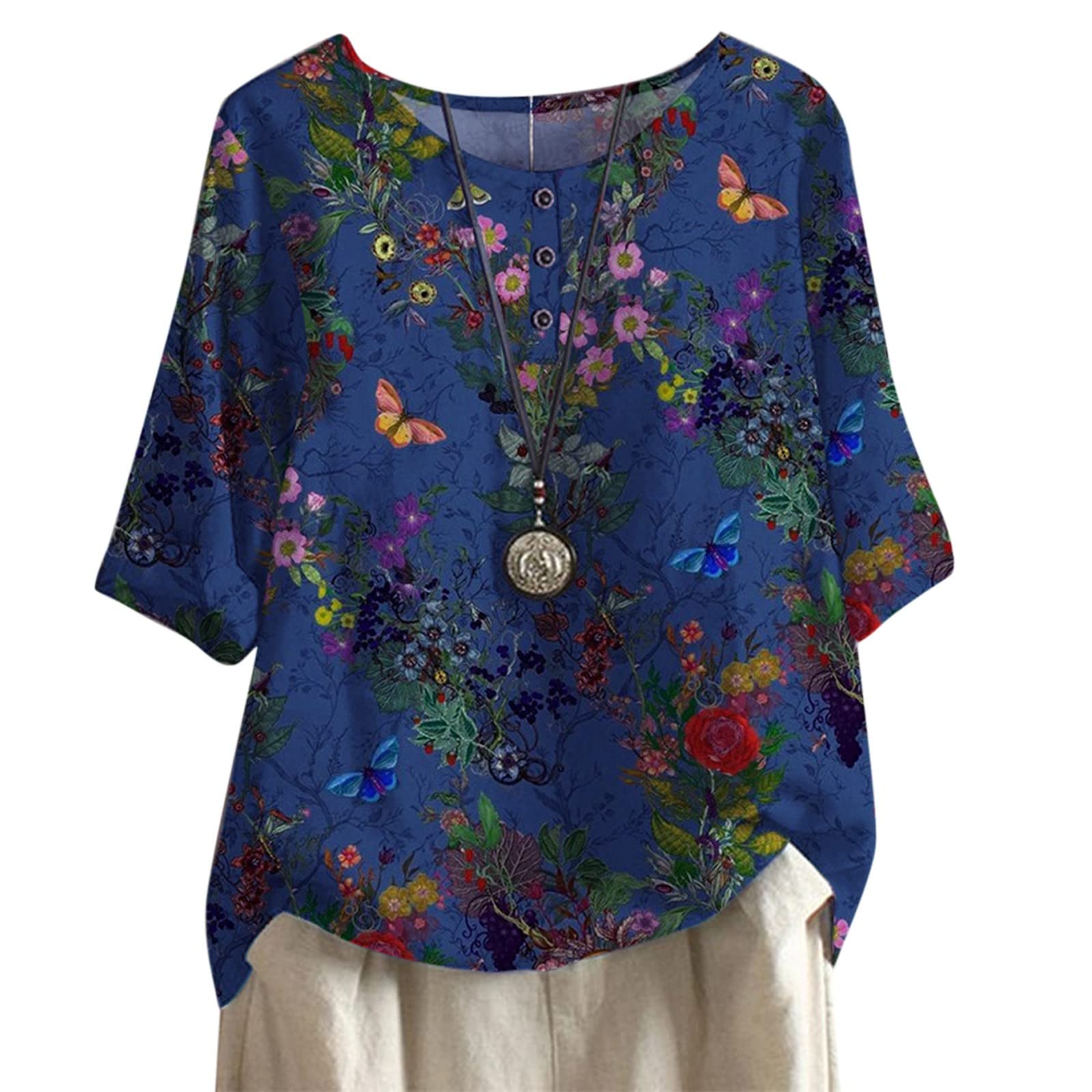Women's Casual T-Shirts - Summer Short Sleeve Round Neck Printed Tee Top | Comfortable Everyday Wear for Outings, Travel & Relaxation (Style 0523B)