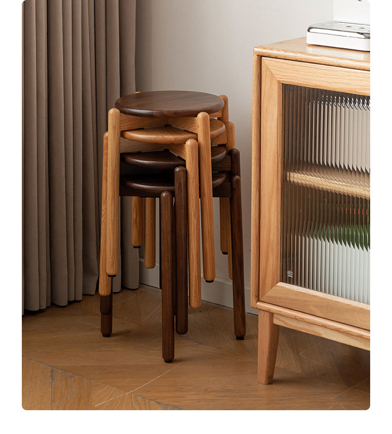 Premium Solid Wood Stackable Stool - Oak, Rubber, Ash, Cherry - Perfect for Home, Office, Kitchen & Outdoor Use