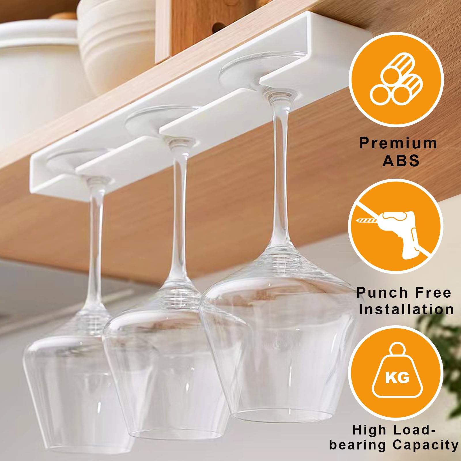 Stemware Rack Organizer - 2 Pack No Drill Wine Glass Holder Under Cabinet, Hanging Stemware Rack for Bar & Kitchen (Classic White) - Perfect for Wine Storage, Party Serving & Small Space Organization