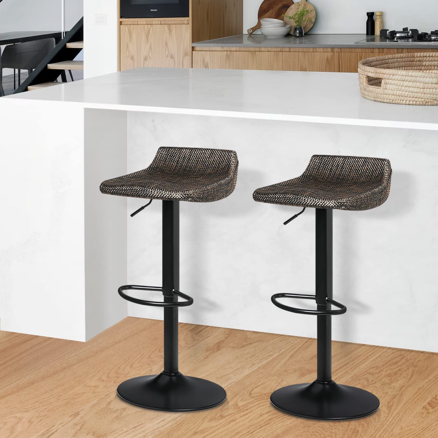 MoNiBloom Adjustable Swivel Bar Stools Set of 2 - Counter Height Bar Chairs with Footrest for Kitchen, Dining Room, Restaurant - Indoor & Outdoor Use - Perfect for Breakfast Bars, Kitchen Islands & Patio Dining