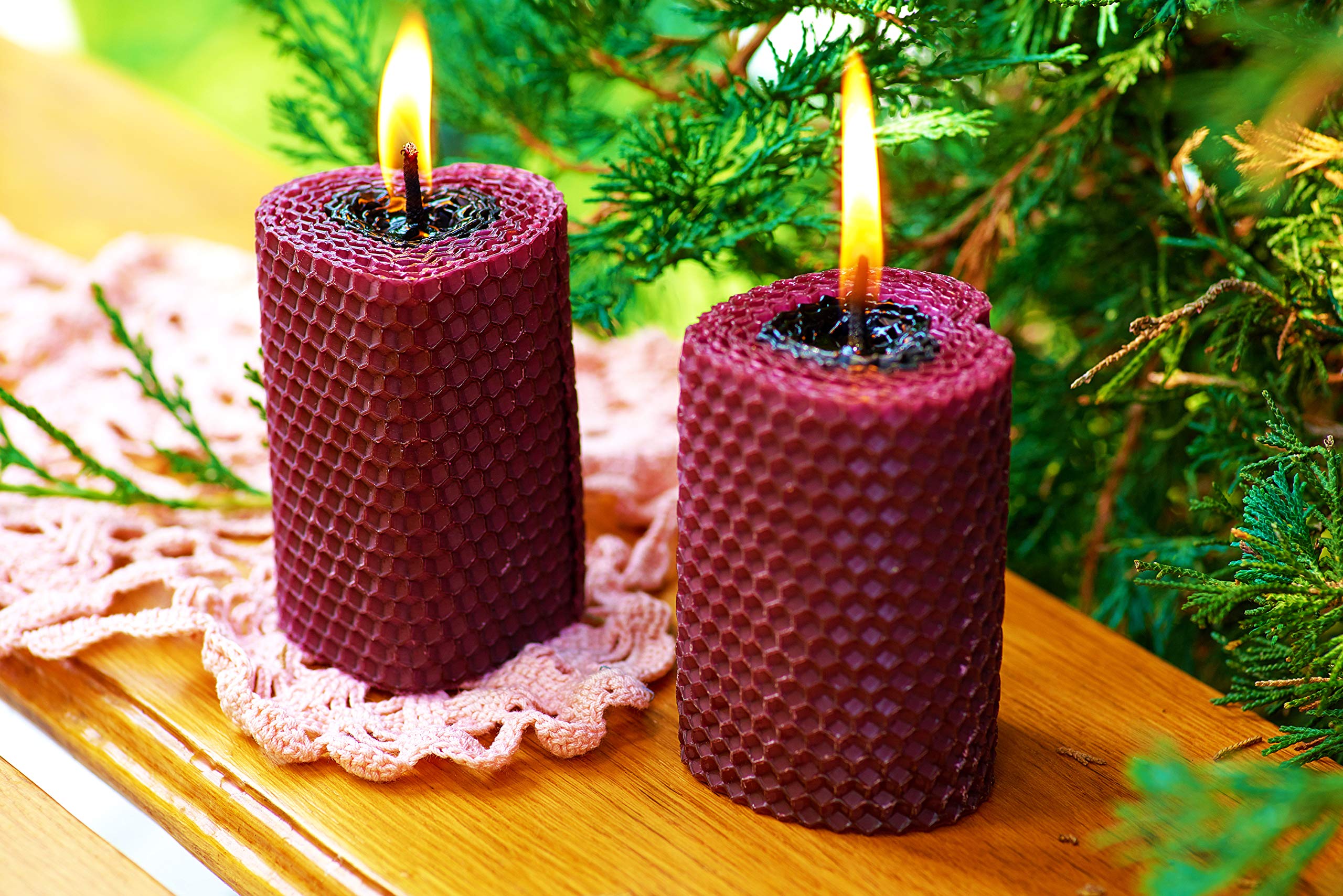 Purple and Black Beeswax Heart Candles Set - 2 Honey Scented Pillar Candles (3.34×2.16 in) for Romantic Gifts, Home Decor, Wedding Centerpieces & Valentine's Day - Handmade in Ukraine