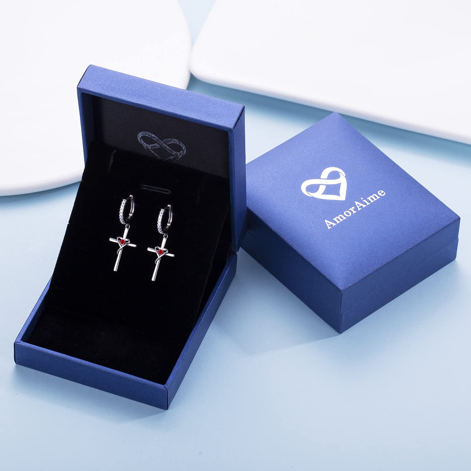 AmorAime 925 Sterling Silver Heart & Cross Dangle Earrings for Women - 14k Gold Plated Birthstone Jewelry | Perfect Gift for Easter, Birthday, Anniversary & Everyday Wear