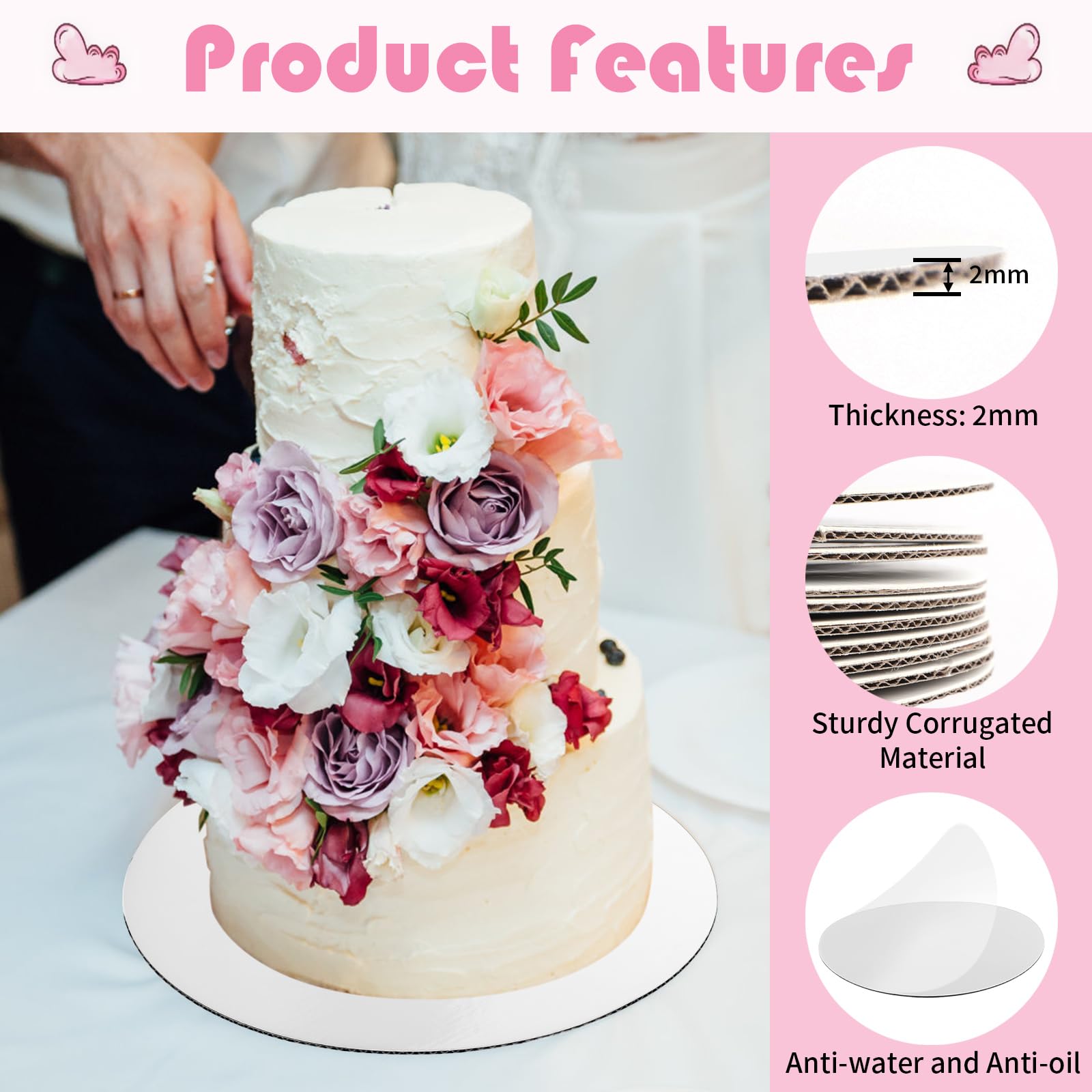 12 Pcs 8 Inch Round White Cake Boards - Food-Grade Cardboard Cake Rounds for Baking, Cake Decorating & Dessert Display - Waterproof & Oil-Proof Cake Bases for DIY, Party Serving & Craft Projects