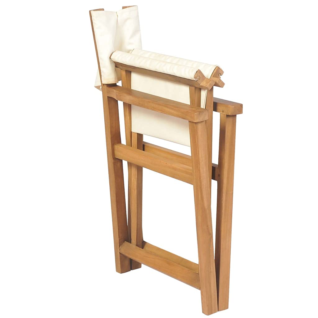 vidaXL Folding Director's Chair - Brown Cream Teak Wood Weather-Resistant Outdoor Furniture - Comfortable Seat & Backrest - Easy Storage & Assembly - Perfect for Garden, Patio, Camping and Beach Use