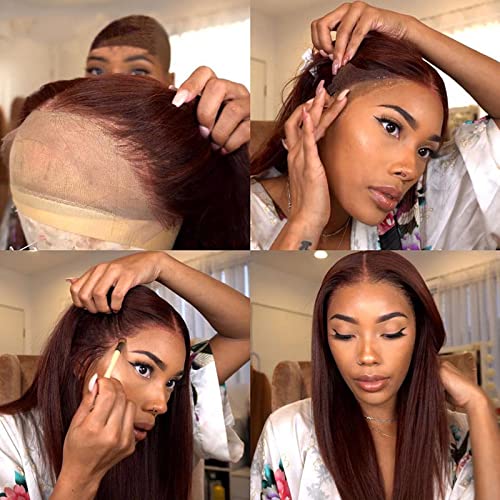 YMS 150% Density Straight Lace Front Wigs Human Hair - Auburn Reddish Brown 16 Inch Transparent Lace Frontal Wigs for Women | Perfect for Daily Wear, Cosplay & Special Occasions