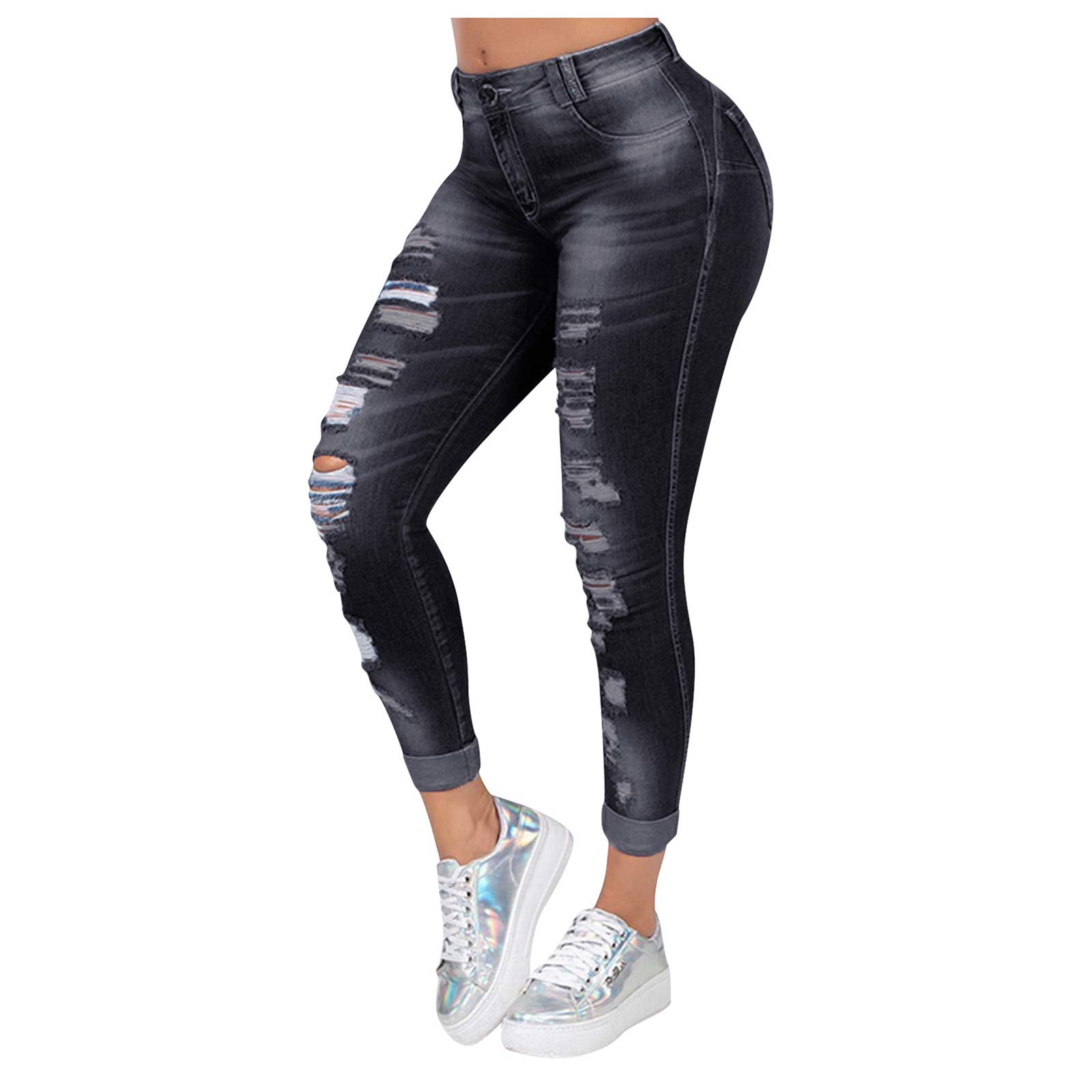Aniwood Women's Stretch Skinny High Waisted Ripped Jeans - Soft Comfort Denim for Casual Wear