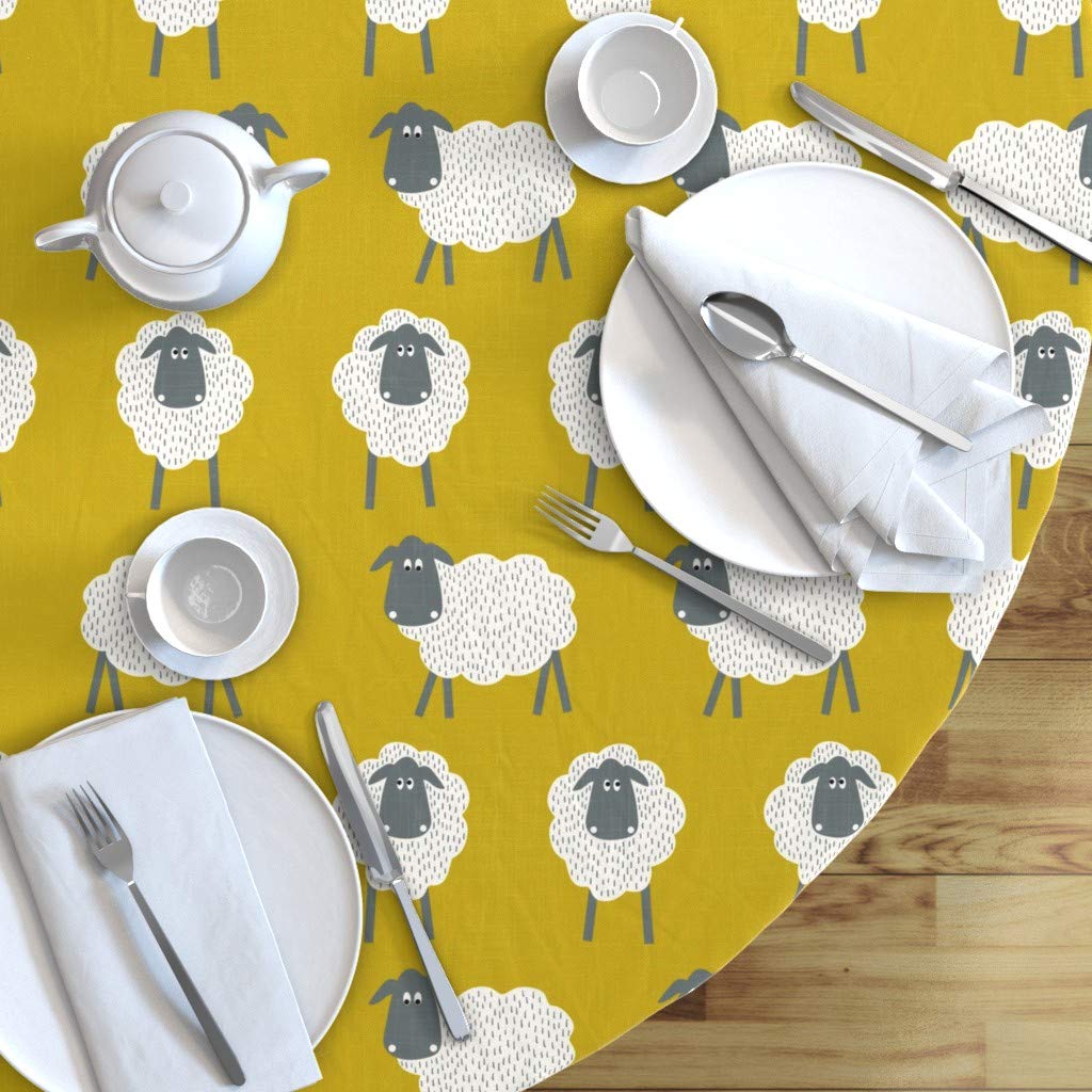 Custom Sheep Farm Animals Print Cotton Sateen Tablecloth - 90
