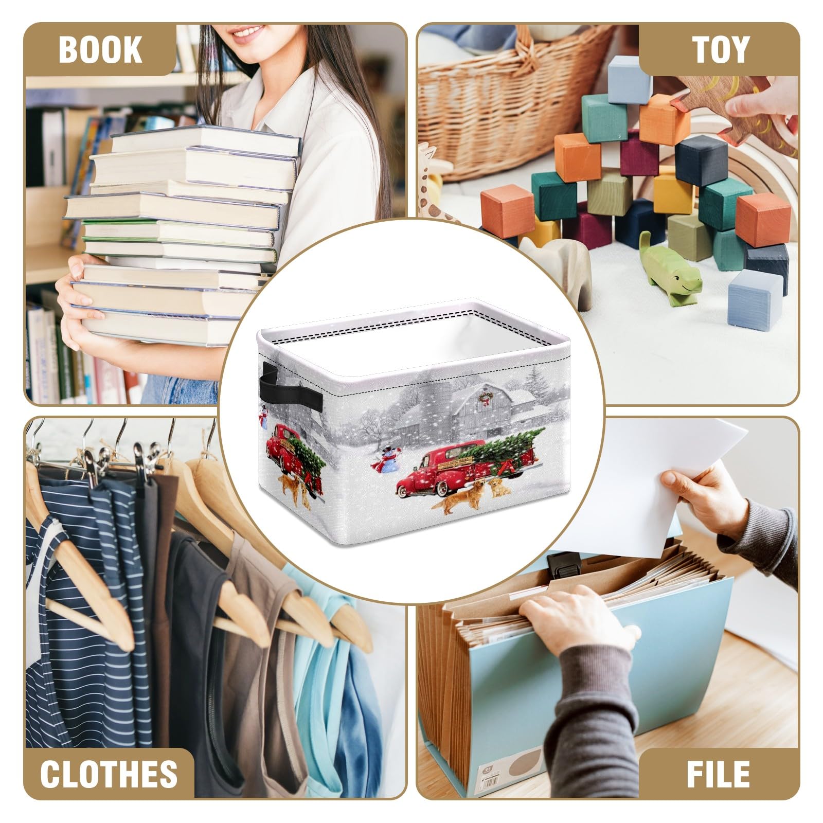 Large Foldable Storage Bin - Collapsible Organizer Basket for Pantry, Bedroom, Closet & Holiday Decor | Christmas Winter Farmhouse Decor | Space-Saving Home Organization