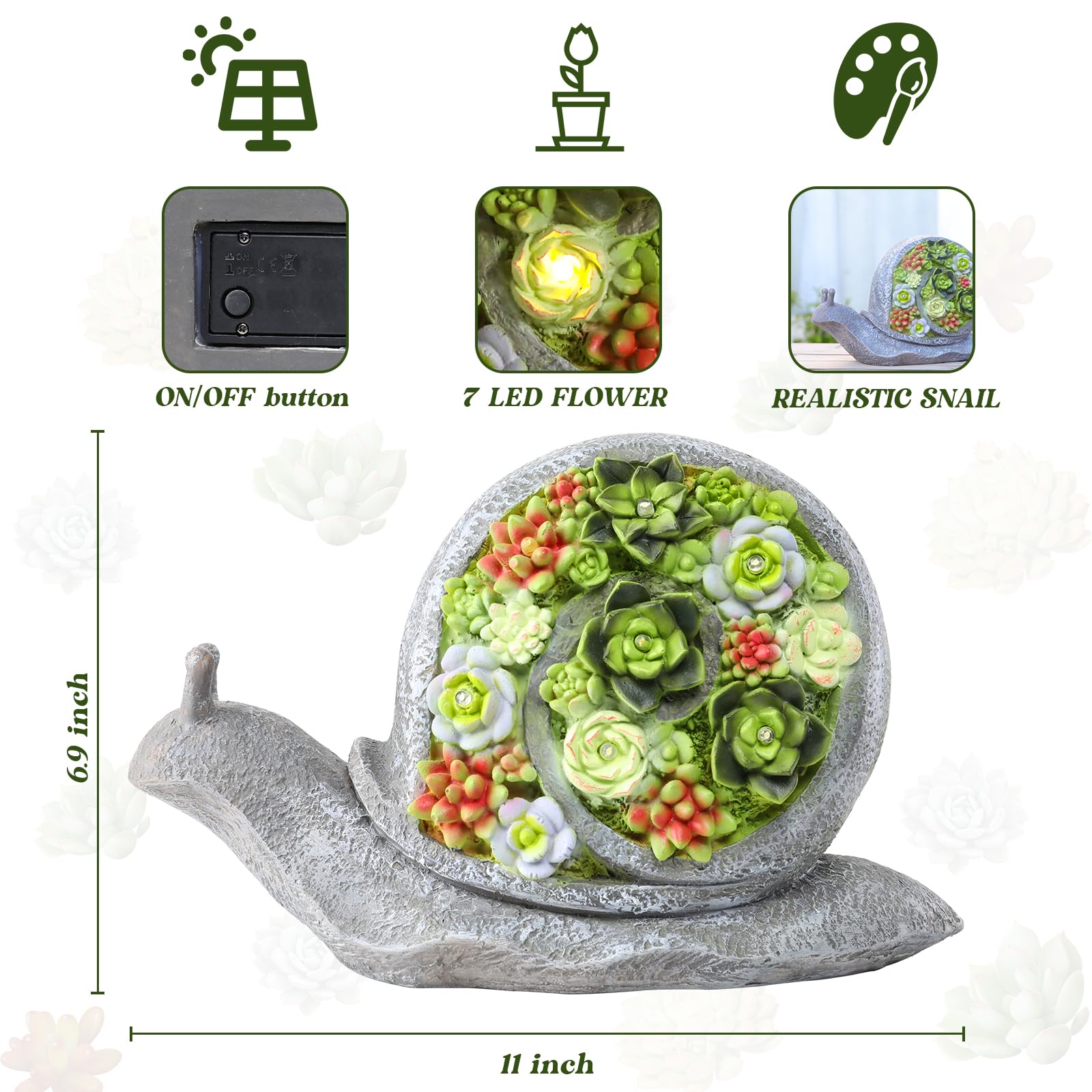 Solar Powered LED Garden Snail Statue with Succulent Planter - Outdoor Decor for Yard, Patio, Balcony - Unique Gardening Gift for Housewarming & Birthday - Perfect for Garden Lighting & Nighttime Decoration