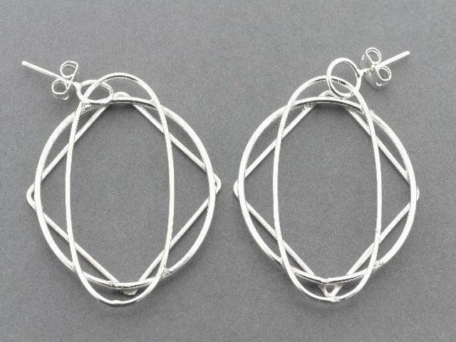 Oval Circle Diamond Layered Earrings Sterling Silver 925 - Elegant Dangle Earrings for Women, Perfect for Parties, Weddings & Everyday Wear