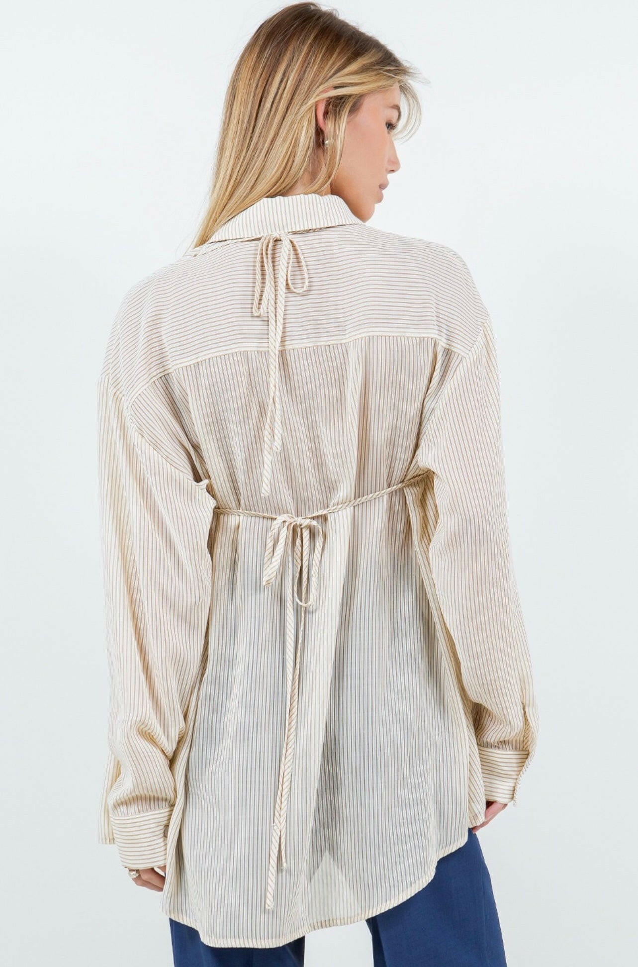 Sheer Button Up Blouse with Bikini Top - Ivory & Camel Colors - Perfect for Beach Cover-Up, Summer Outfits, and Casual Wear