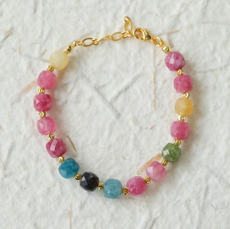 Vibrant Dopamine Candy Tourmaline Beaded Bracelet for Women - Trendy Handmade Jewelry for Daily Wear, Gift Giving & Positive Energy Boosting