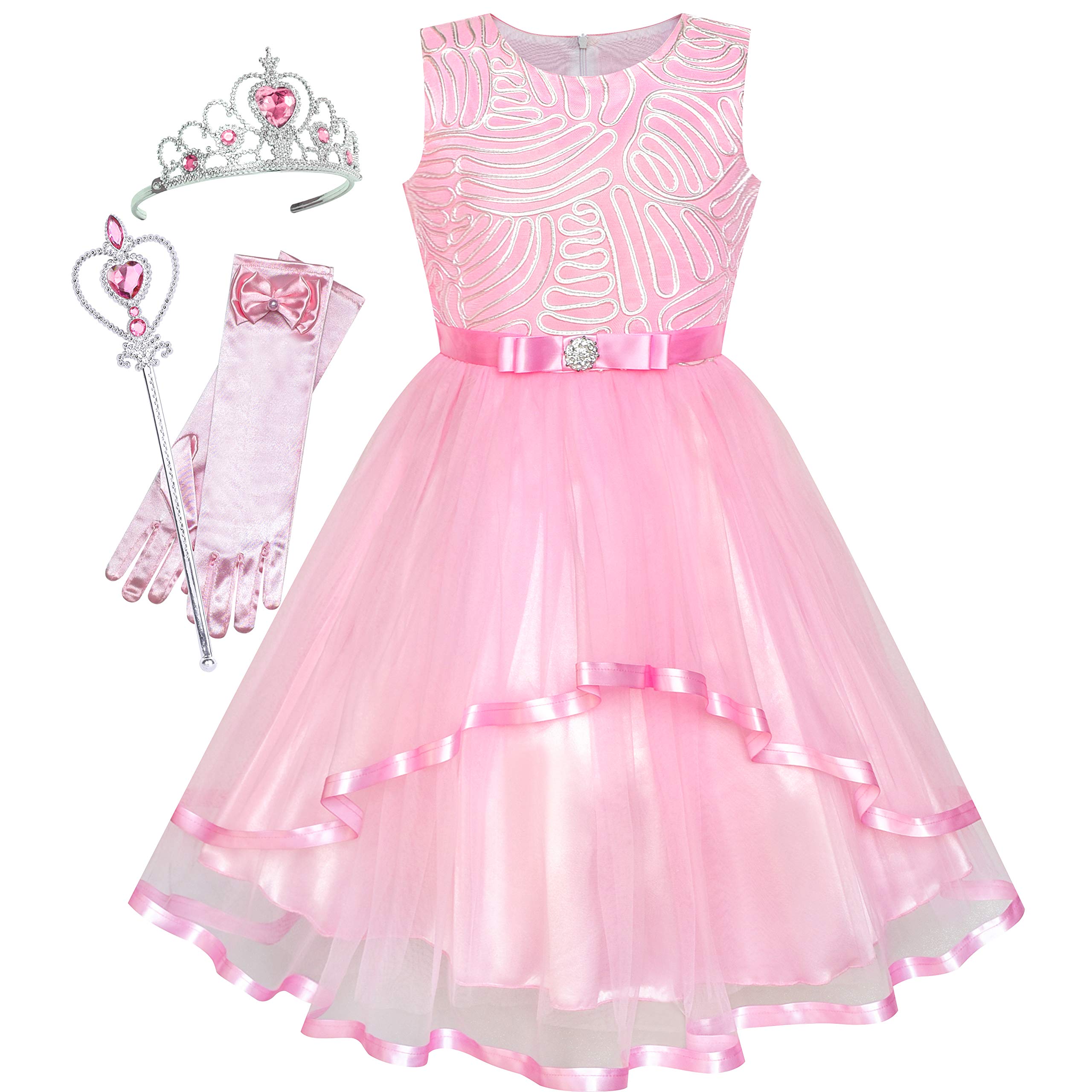 Sunny Fashion Flower Girls Dress - Pink Princess Crown Dress for Party, Size 4-12 - Perfect for Birthday Parties, Weddings & Special Occasions