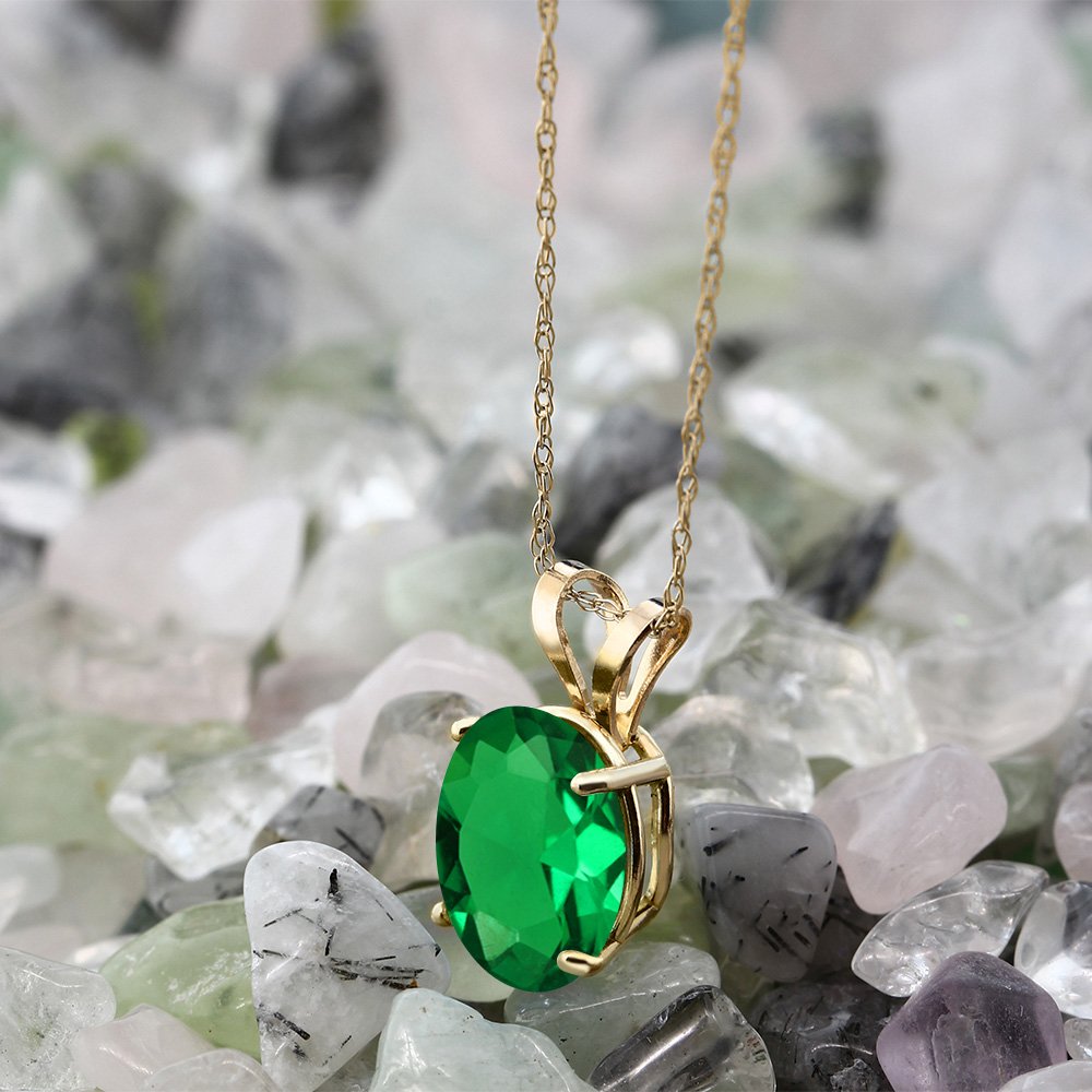 14K Yellow Gold 10x8mm Oval Birthstone Pendant Necklace for Women - 18