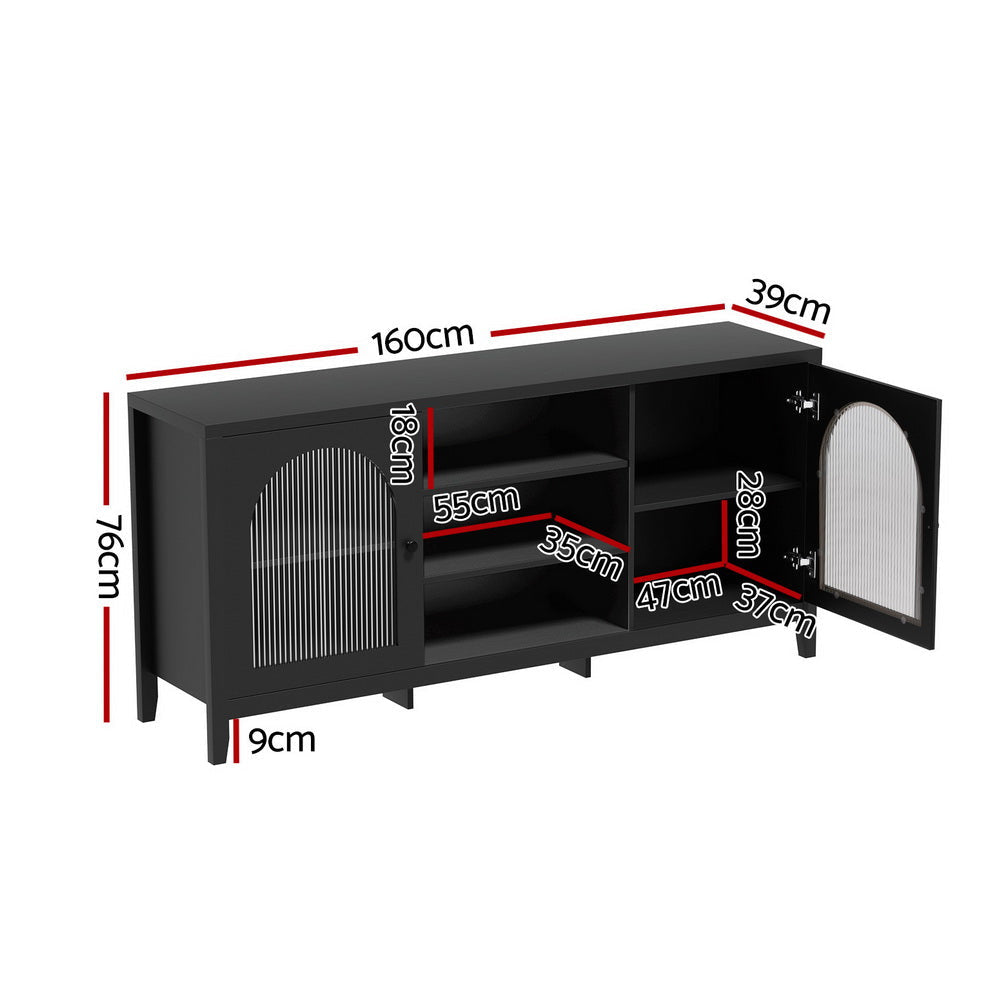 Modern Buffet Sideboard with Double Doors - Black Wooden Storage Cabinet for Dining Room, Living Room & Entryway Organization