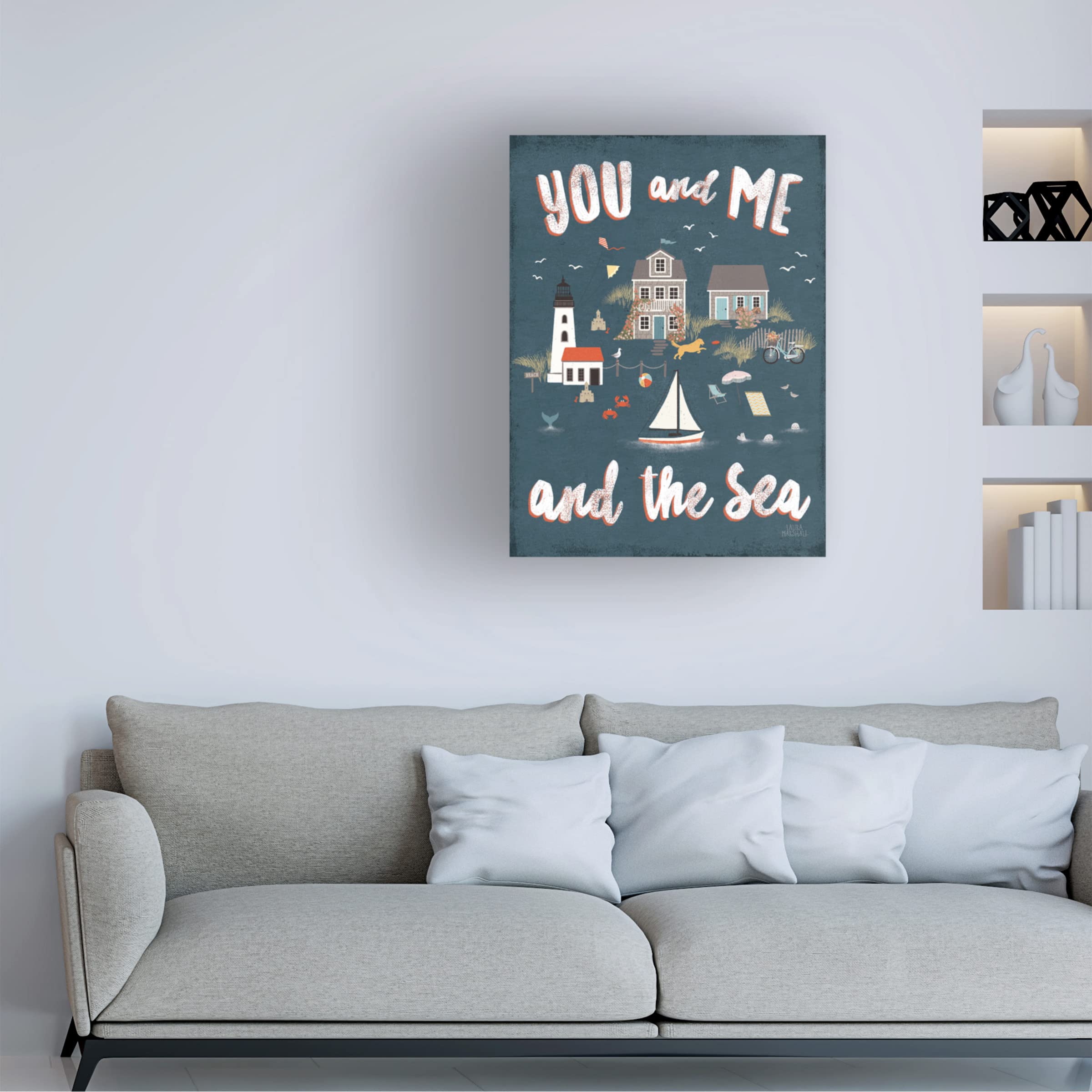 Laura Marshall 'Seaside Village V' Canvas Wall Art Print - Coastal Beach Landscape Painting for Living Room, Bedroom & Office Decor