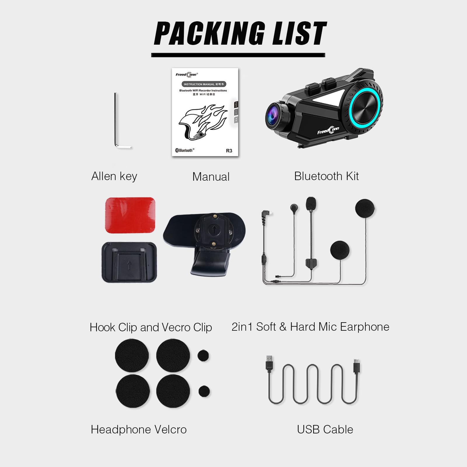 FreedConn R3 Motorcycle Bluetooth Headset - Wireless Helmet Communication System for Riders, Waterproof & Noise Cancelling - Perfect for Group Riding, GPS Navigation & Hands-Free Calls on the Road