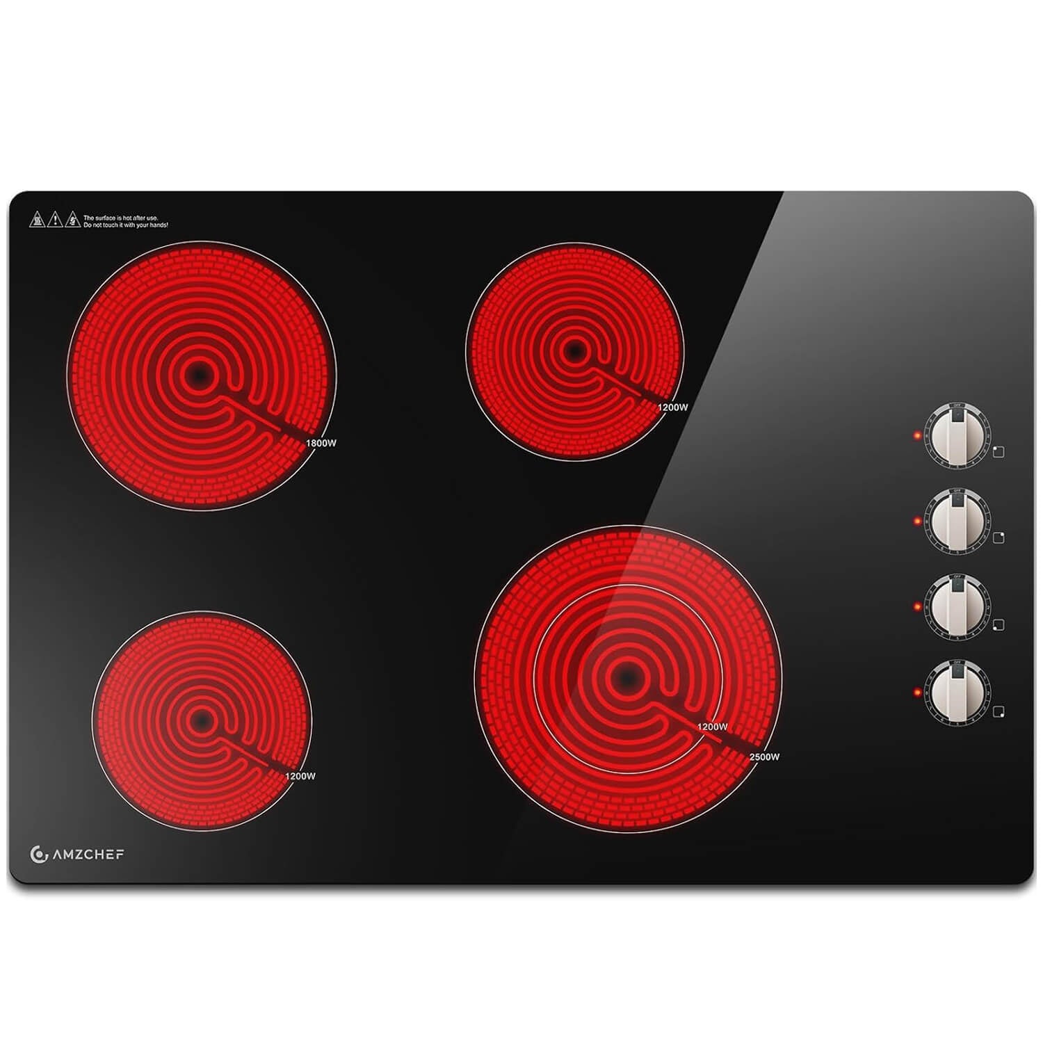 AMZCHEF 30 Inch 4 Burner Built-In Electric Cooktop with Knob Control - 6700W Power for Fast Cooking - Perfect for Home Kitchens, Restaurants & RV Cooking