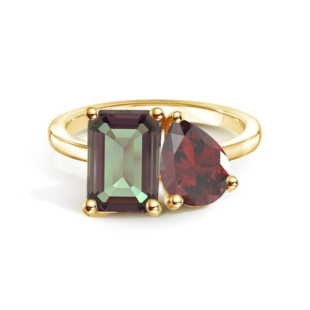 Personalized Alexandrite Toi et Moi Anniversary Ring - Custom Birthstone Jewelry for Couples, Engagements & Romantic Gifts