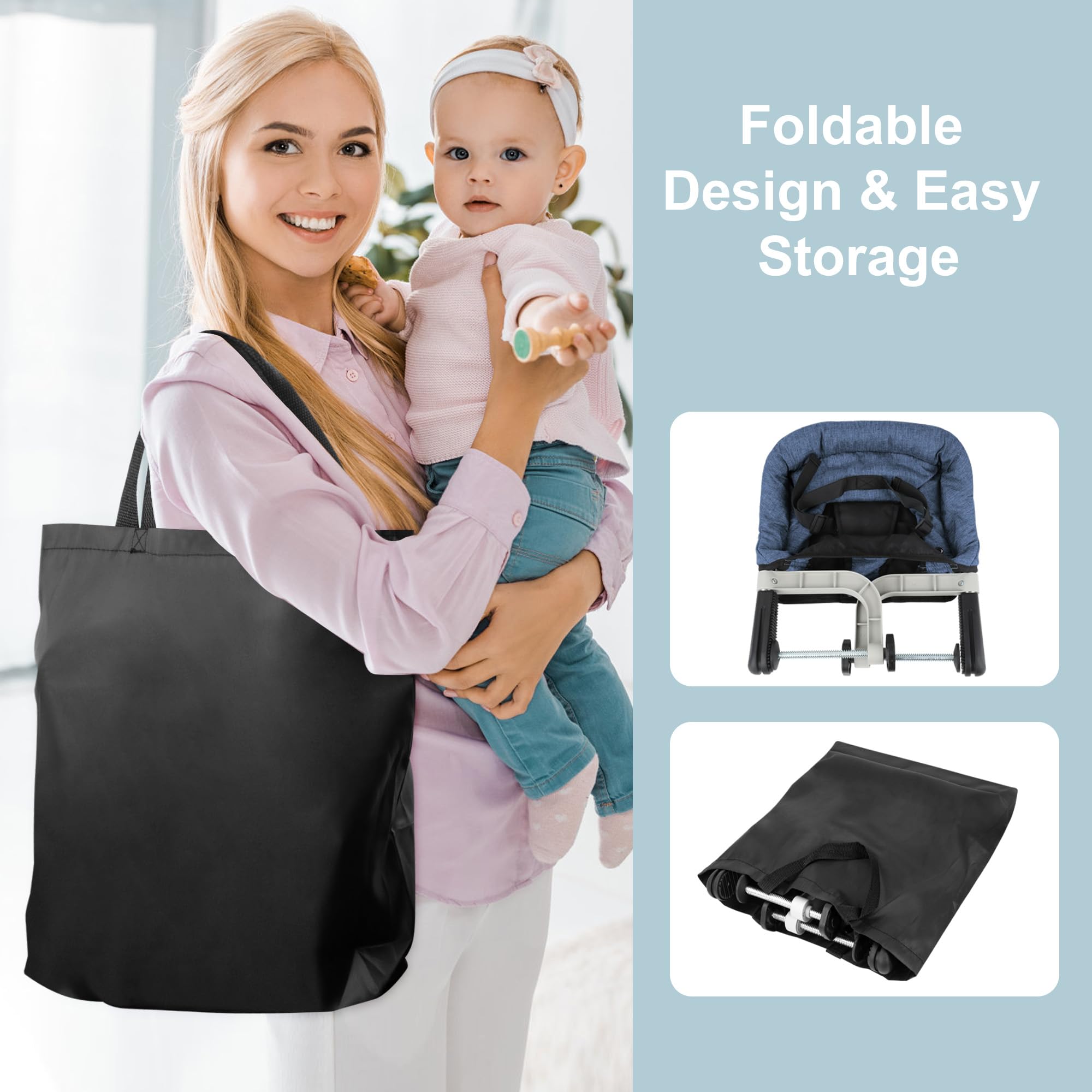 Jozzve Hook On High Chair - Portable & Foldable Baby Feeding Seat with Storage Bag for Home & Travel - Navy | Ideal for Dining, Outdoor Picnics & Restaurant Use