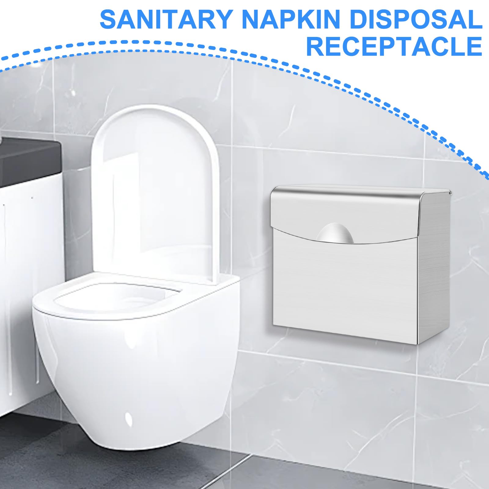 2 Pack Stainless Steel Feminine Hygiene Disposal Bin - Wall Mounted Sanitary Napkin & Tampon Waste Container with 100 Disposal Bags | Ideal for Bathrooms, Restrooms, and Public Washrooms