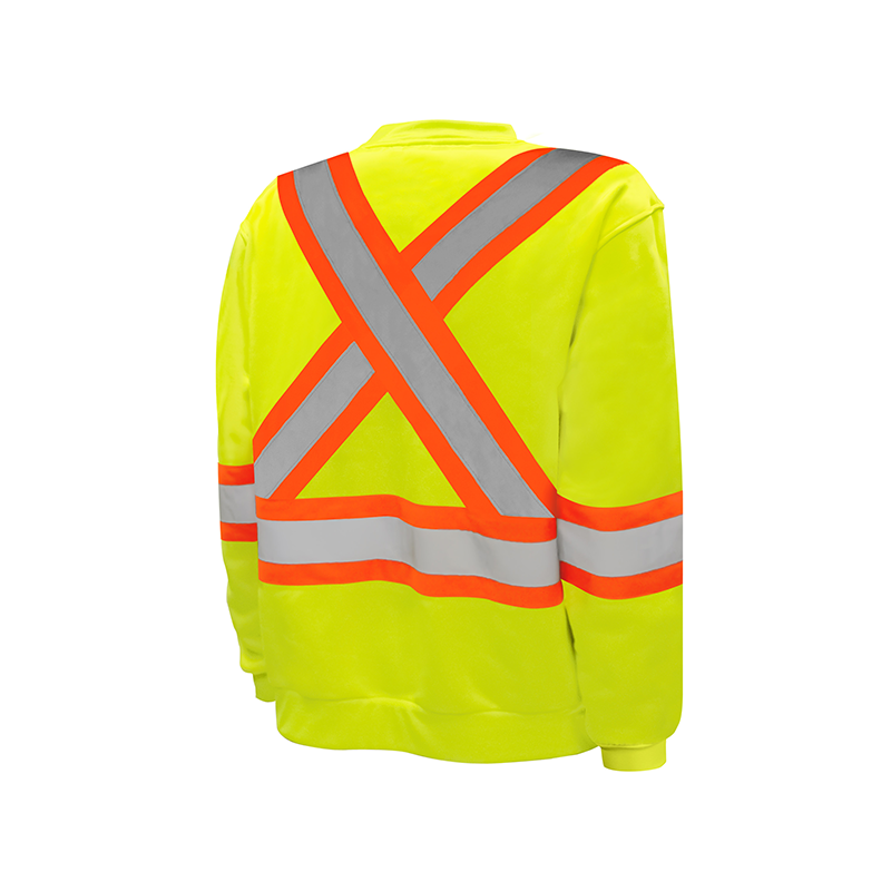 Hi-Visibility Reflective Crewneck Sweatshirt for Construction & Safety Work - Ground Force TH1 High Visibility Work Shirt for Nighttime Road Work, Warehouse & Outdoor Jobs