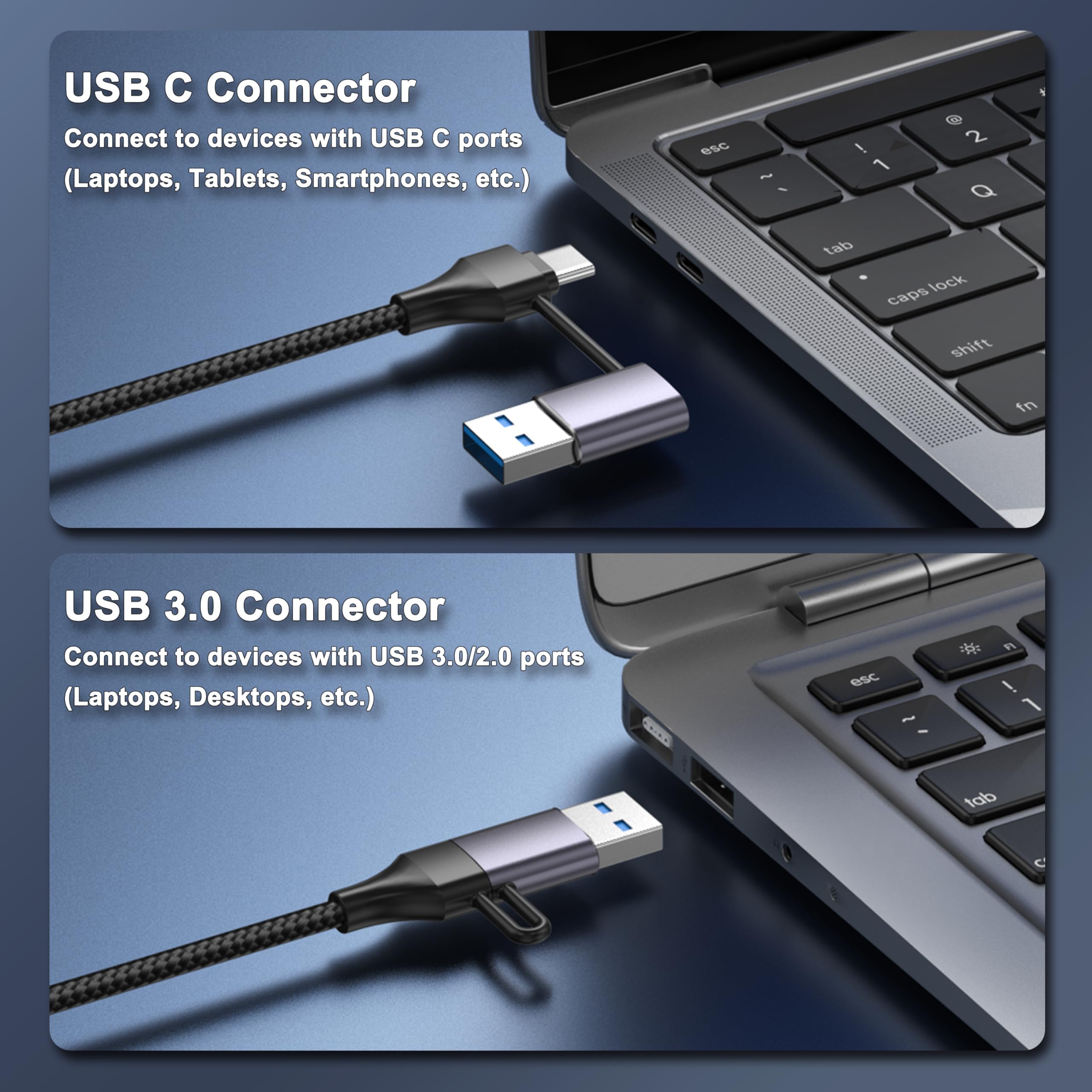 Tccmebius USB Ethernet Adapter, 2-in-1 USB C & USB 3.0 to RJ45 Gigabit LAN Network Adapter 1000Mbps - Compatible with MacBook Pro/Air, iPad Pro, iPhone 15/15 Pro, Surface Pro, Laptops & PCs (TCC-S30B) - Ideal for Home Office, Gaming & High-Speed Internet Connections