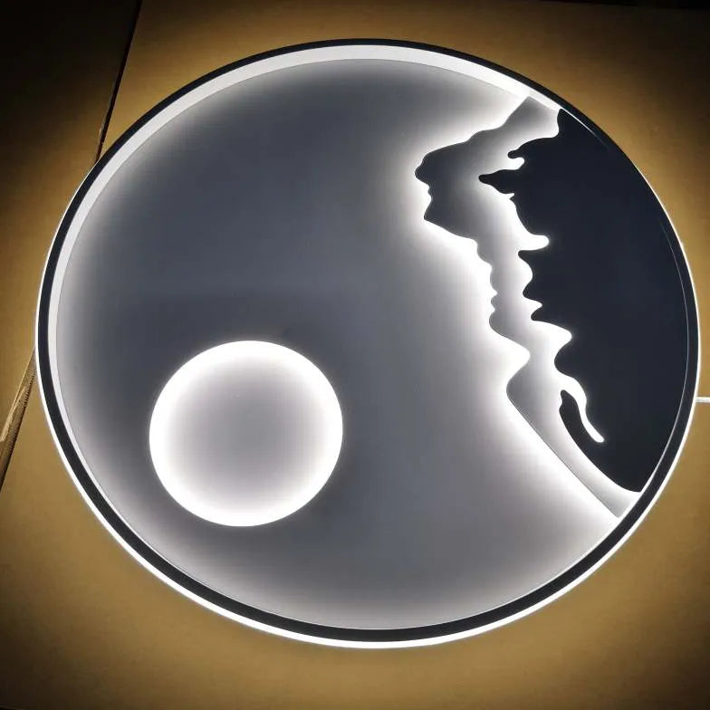 Modern Round Landscape Ceiling Light Fixture - Dimmable LED Flush Mount for Living Room, Bedroom, Dining Room - Perfect for Home Decor & Ambient Lighting